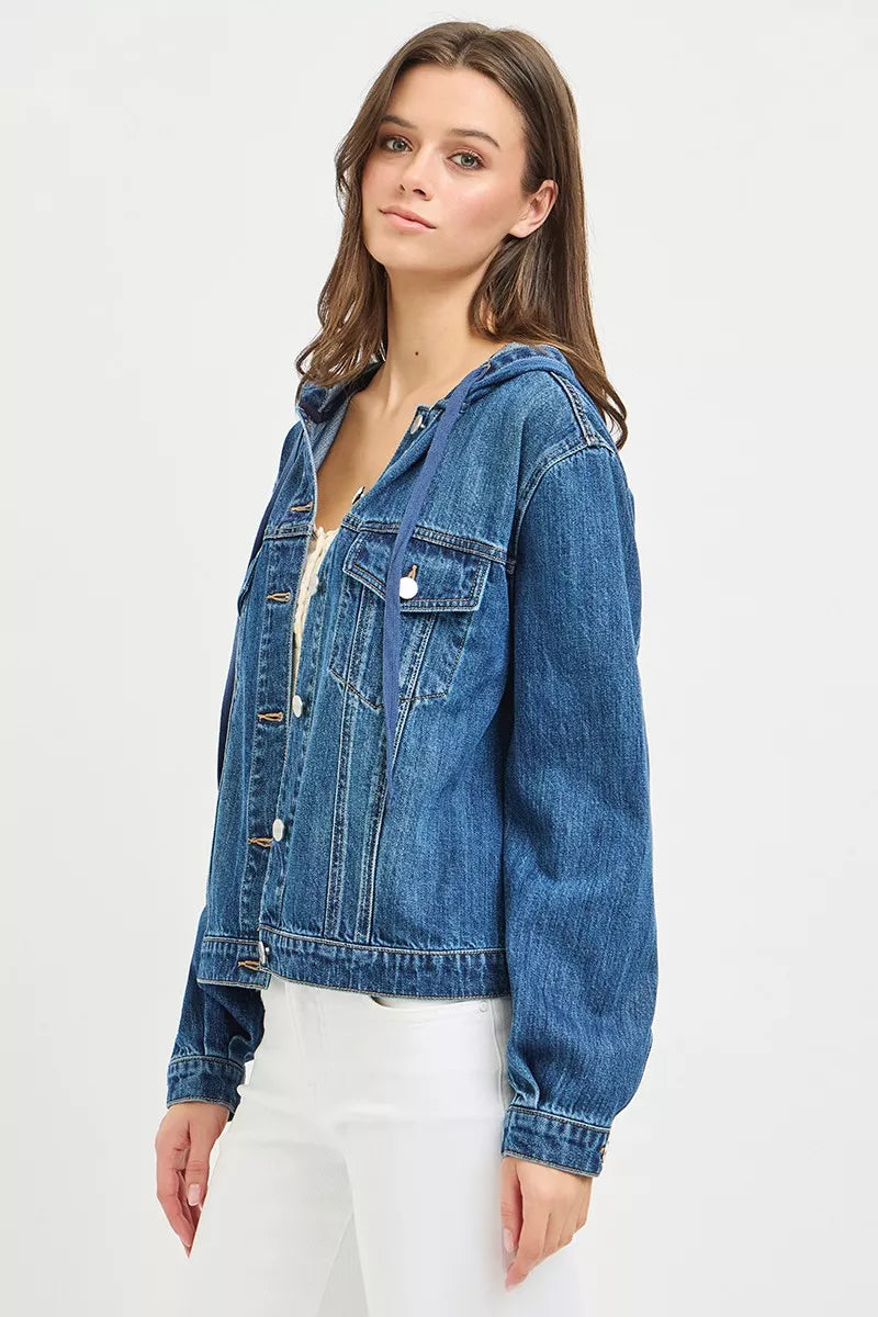 RISEN Basic Denim Jacket with Hoodie - MEDIUM - Bexa Boutique