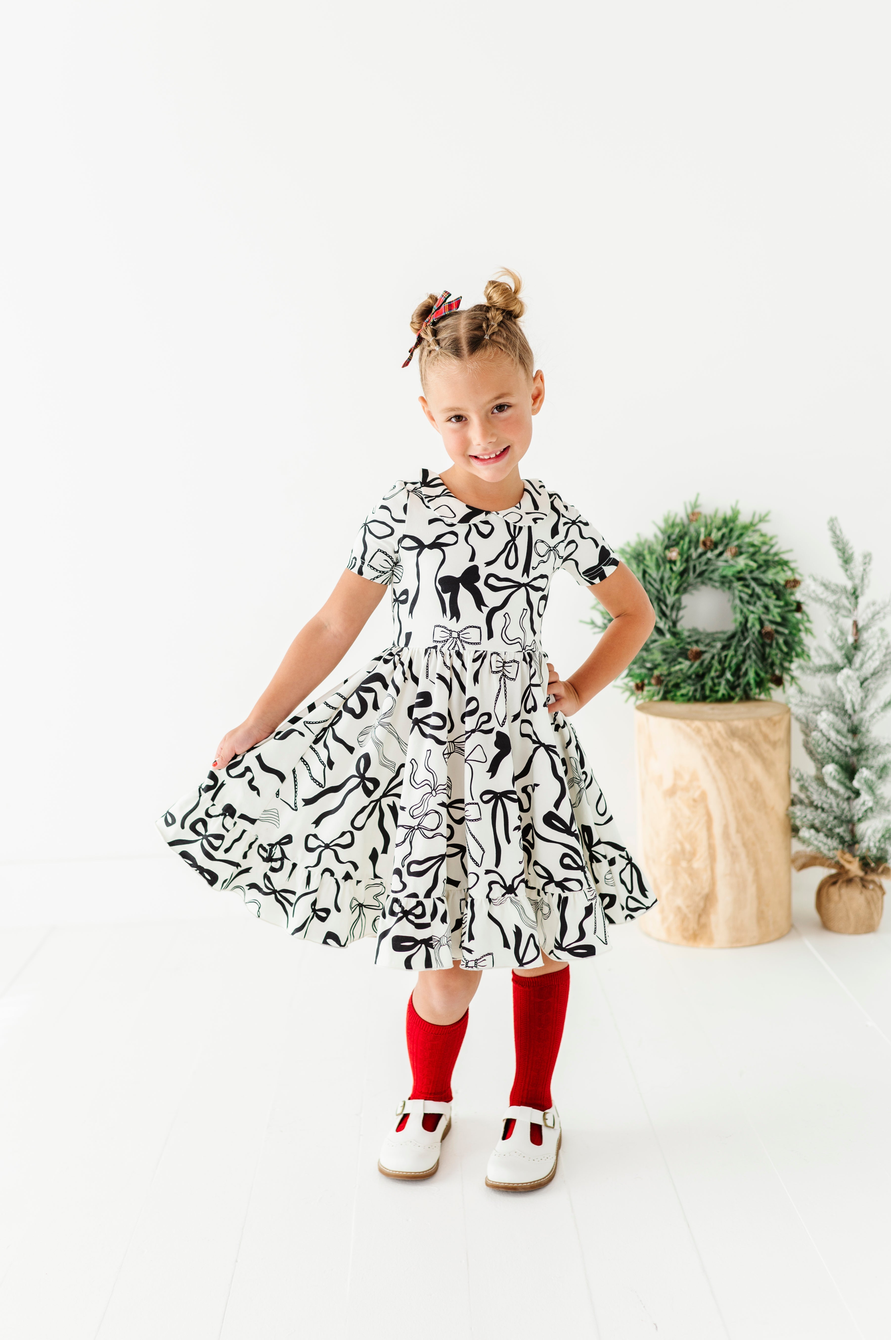 Cream Preppy Bow Dress | Collard Twirl Dress