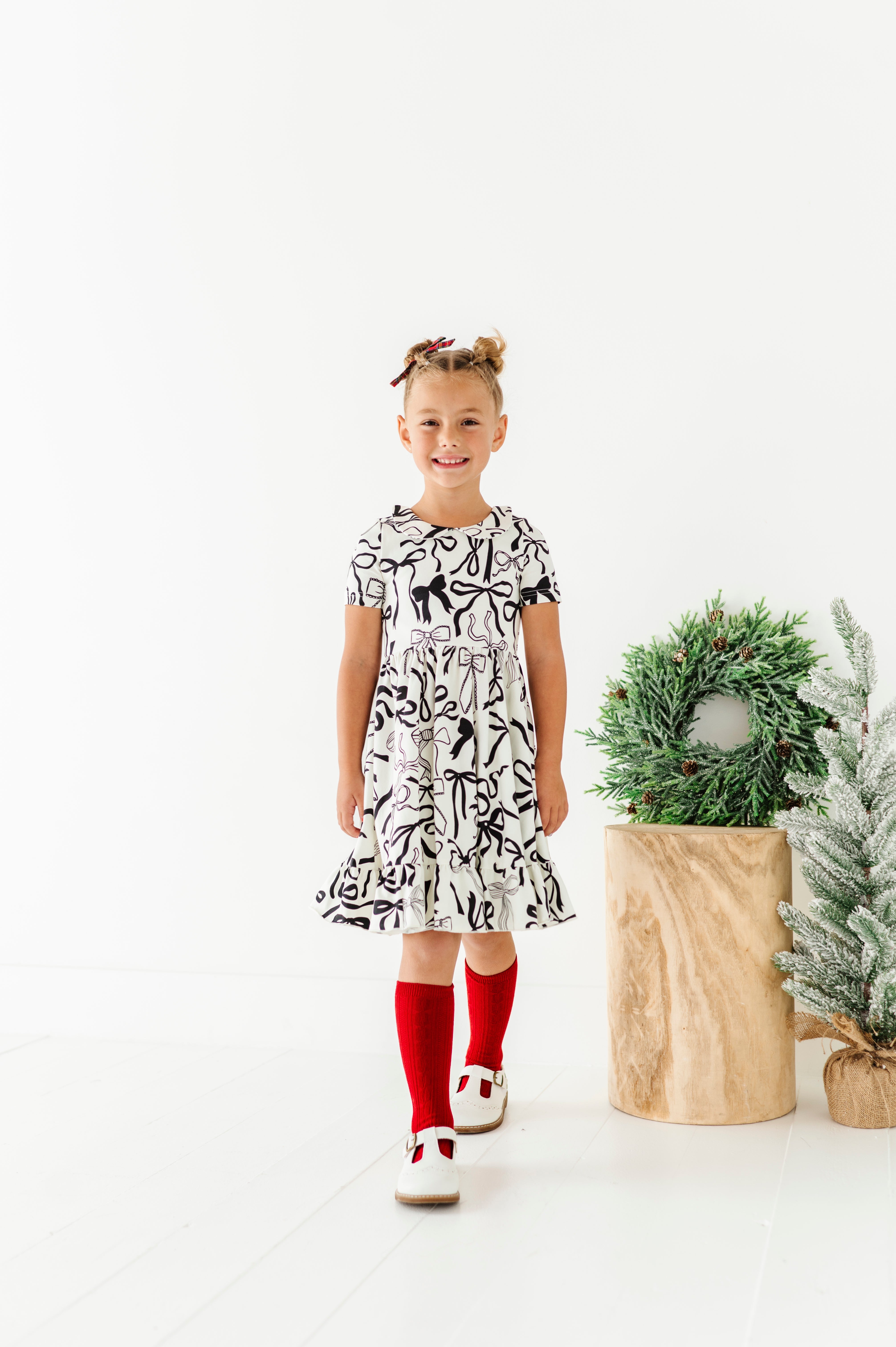 Cream Preppy Bow Dress | Collard Twirl Dress