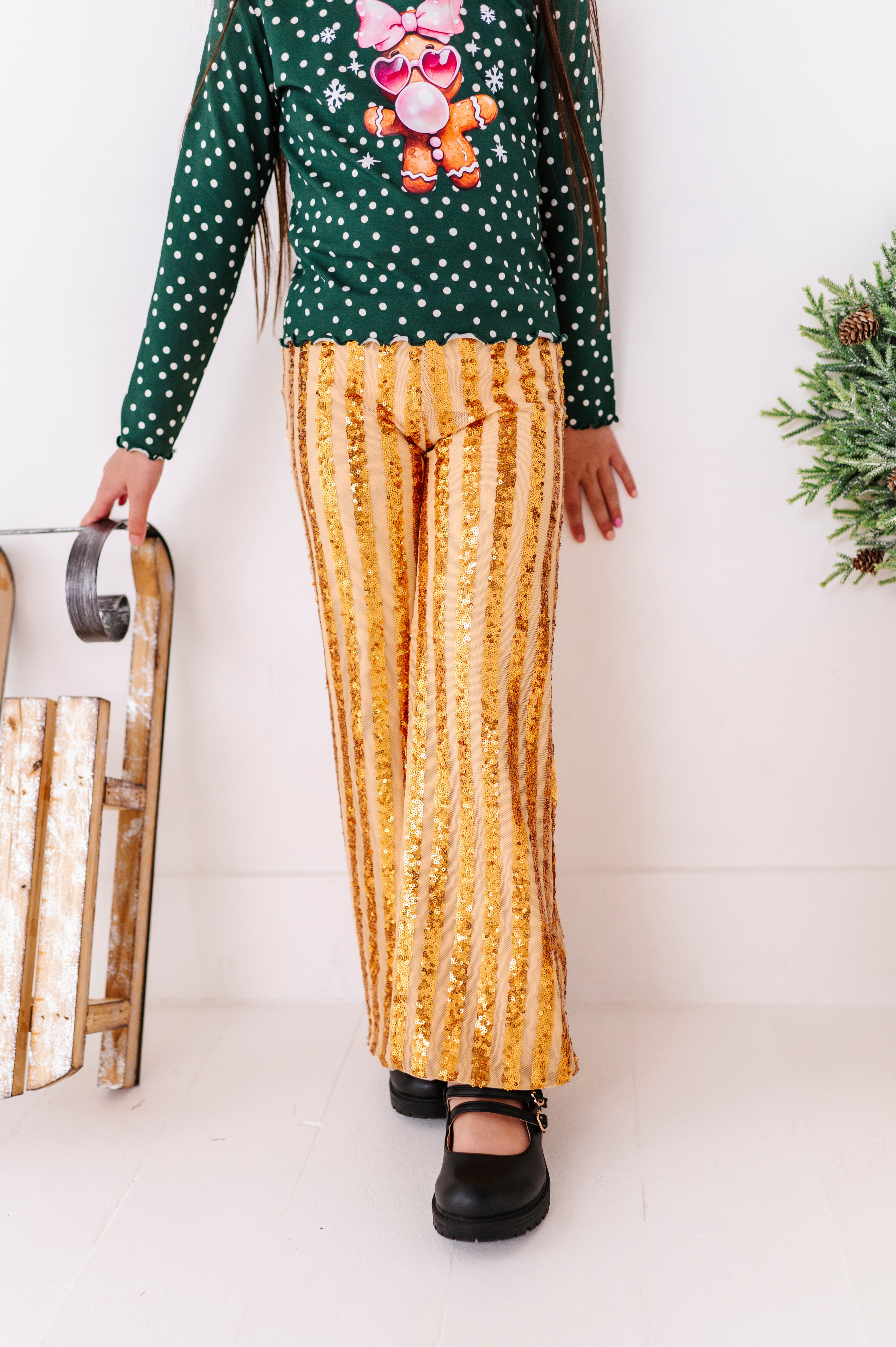 Gold Sequin Stripe Pants | Wide-Leg Pants