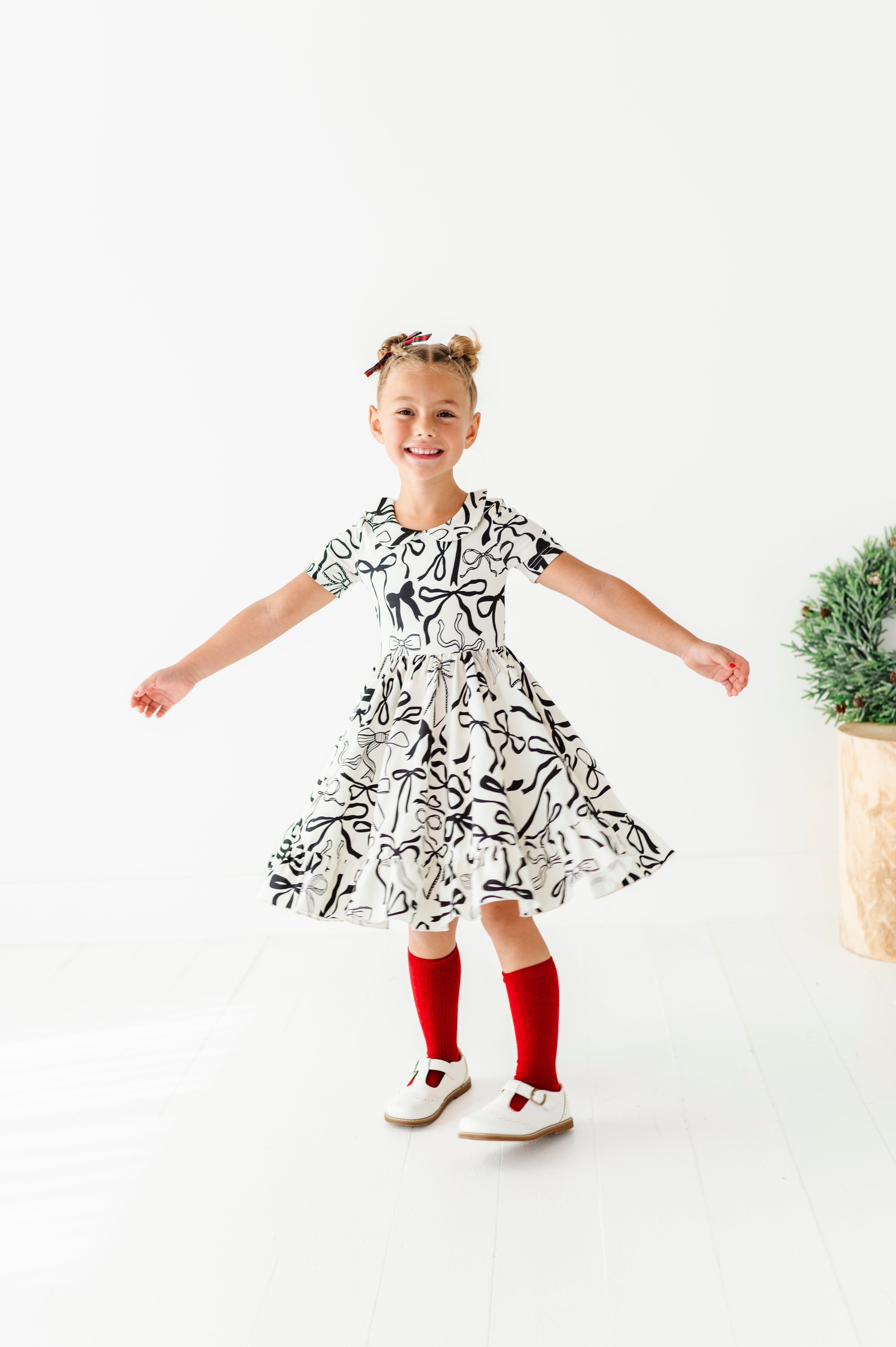 Cream Preppy Bow Dress | Collard Twirl Dress