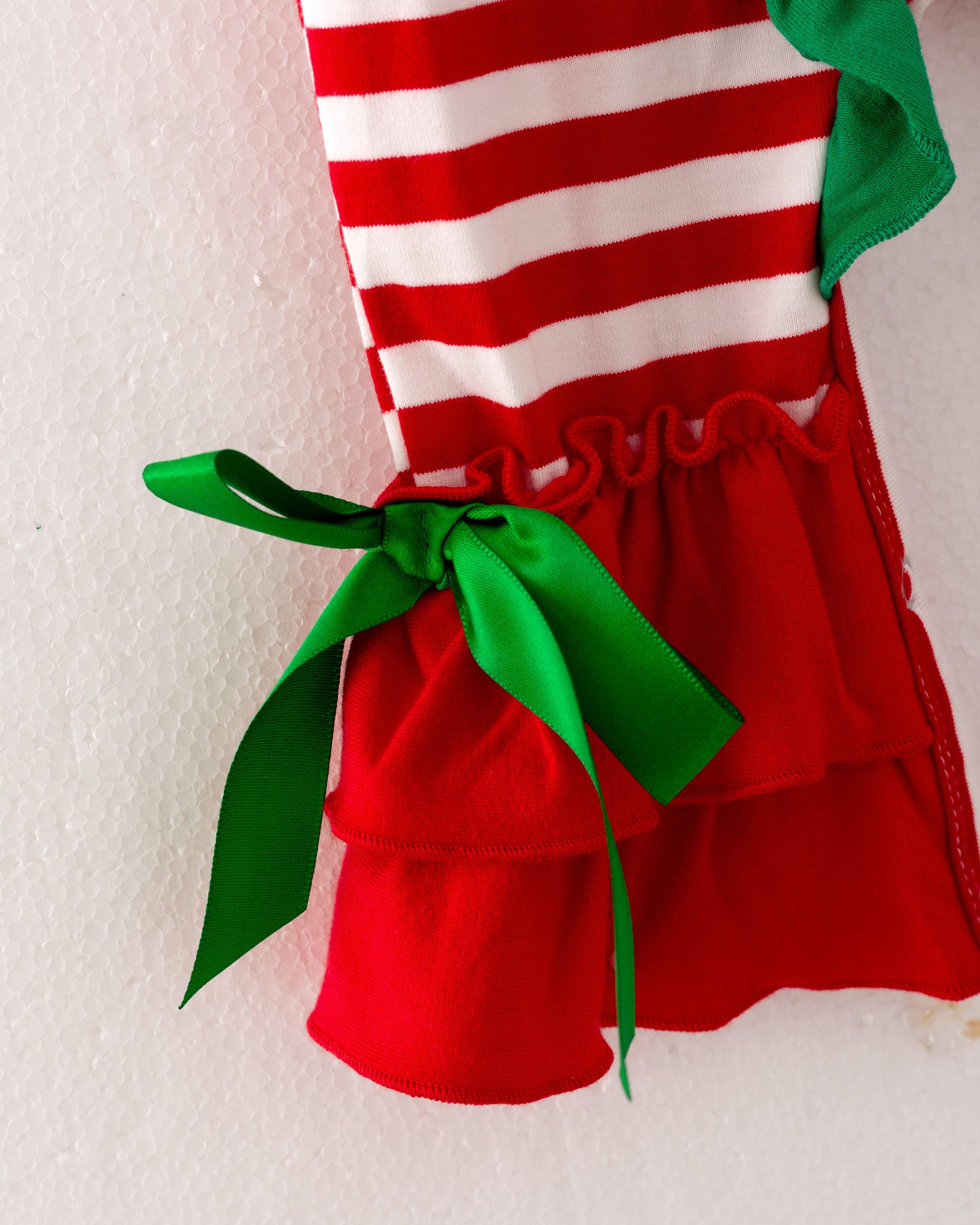 Red Stripe Santa Ruffle Baby Girl Romper