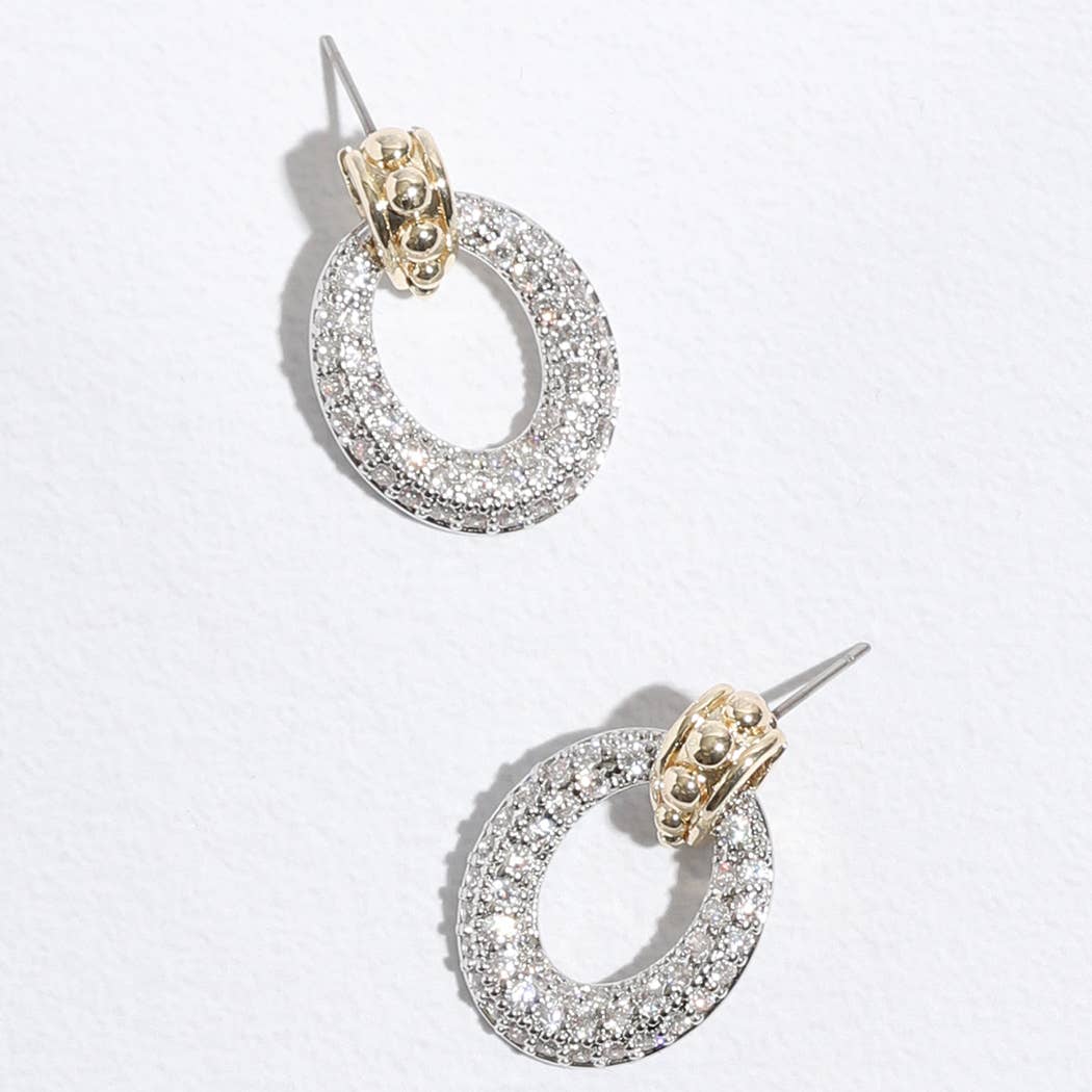 Door Knocker Inspired CZ Two-Toned Post Earrings