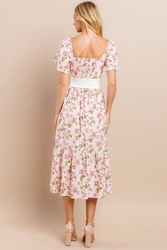 Bow Floral Flutter Sleeves Dress