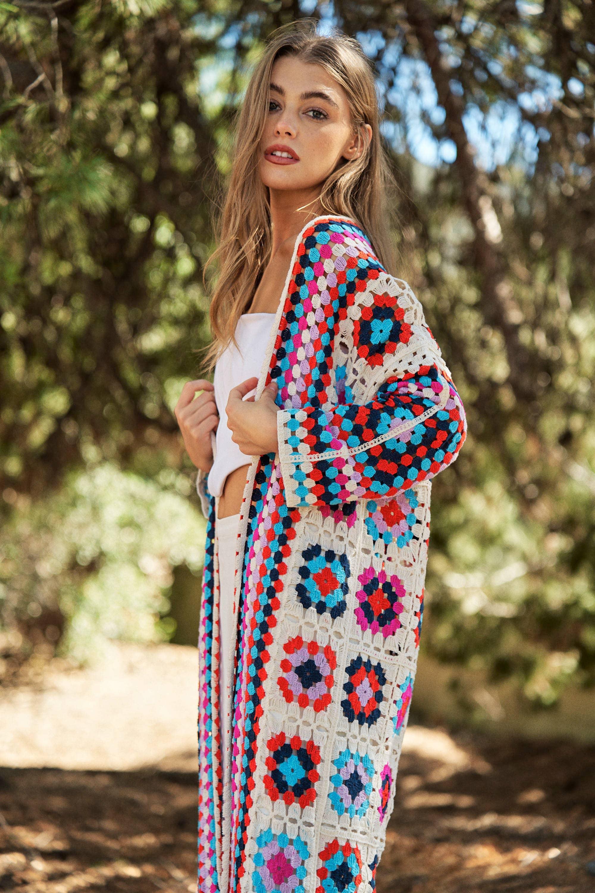 Gracie Colorful Crochet Square Midi Knit Sweater