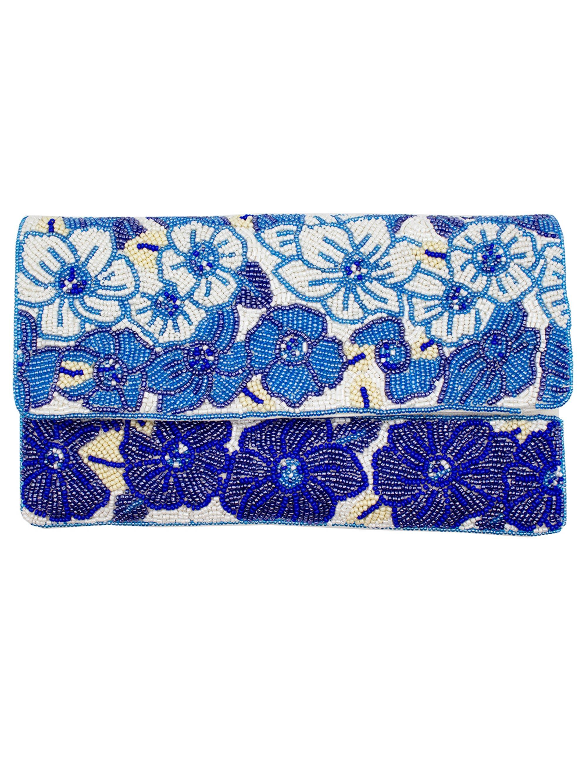 BLUE BEADED FLORAL Clutch