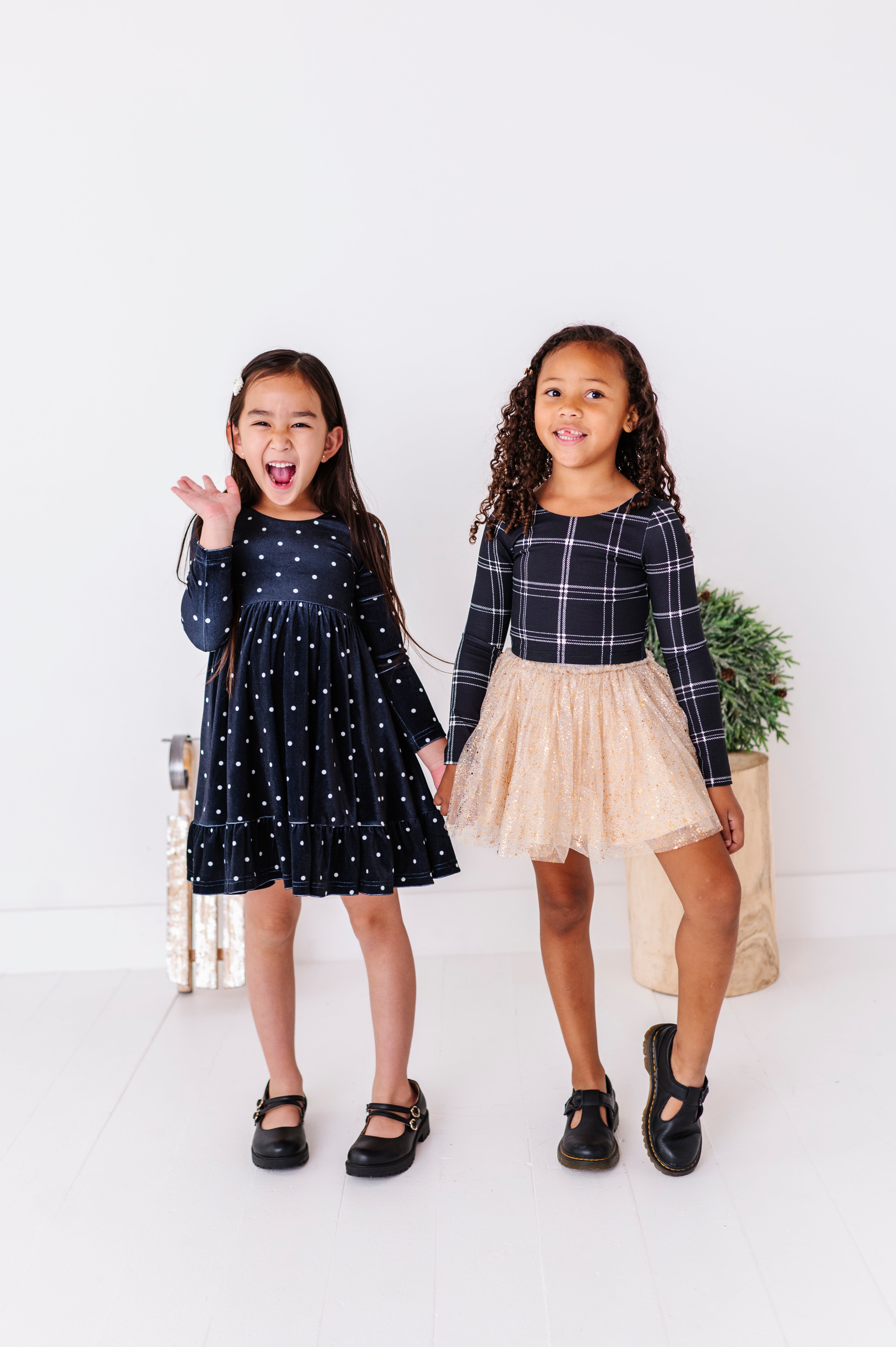 Black Plaid Top | CROPPED Bow Back Long Sleeve Top