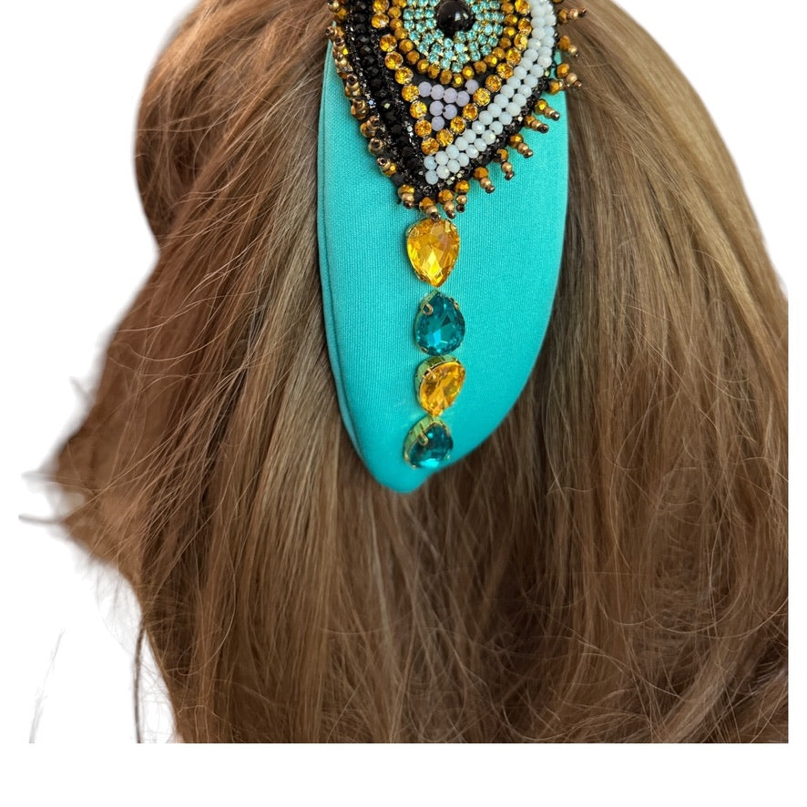 Evil Eye Beaded Headband - geometric; blue - Bexa Boutique