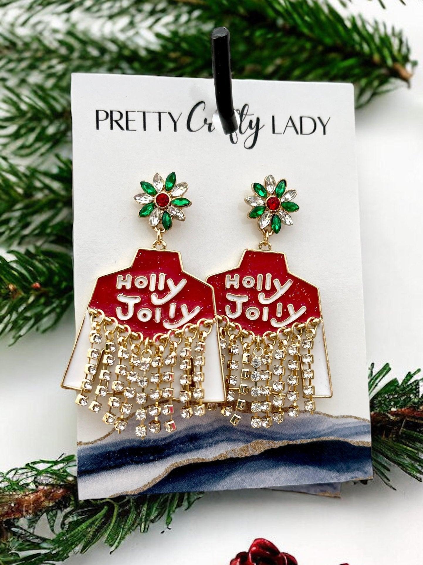 Holly Jolly Rhinestone Fringe Christmas Earrings - Bexa Boutique