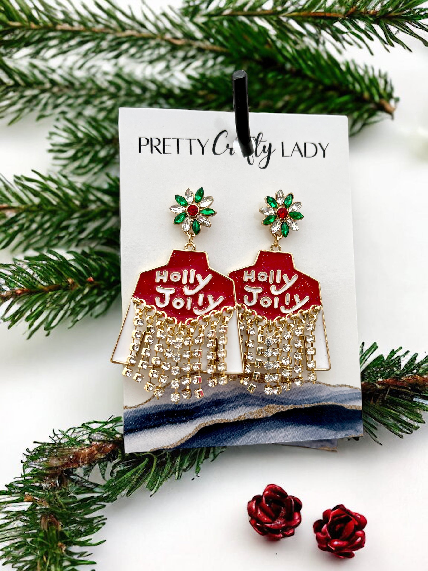 Holly Jolly Rhinestone Fringe Christmas Earrings - Bexa Boutique