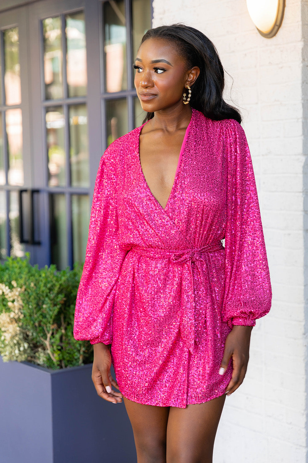 Adeline Sequin Wrap Dress - Guava - Bexa Boutique