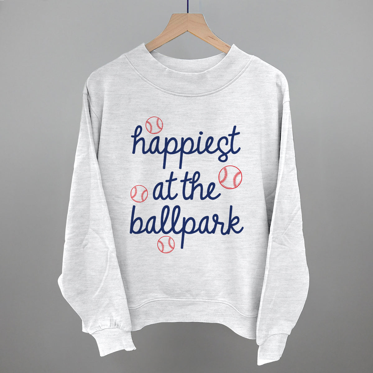Happiest At The Ballpark Navy Script - Comfort Colors Tee, White - Bexa Boutique