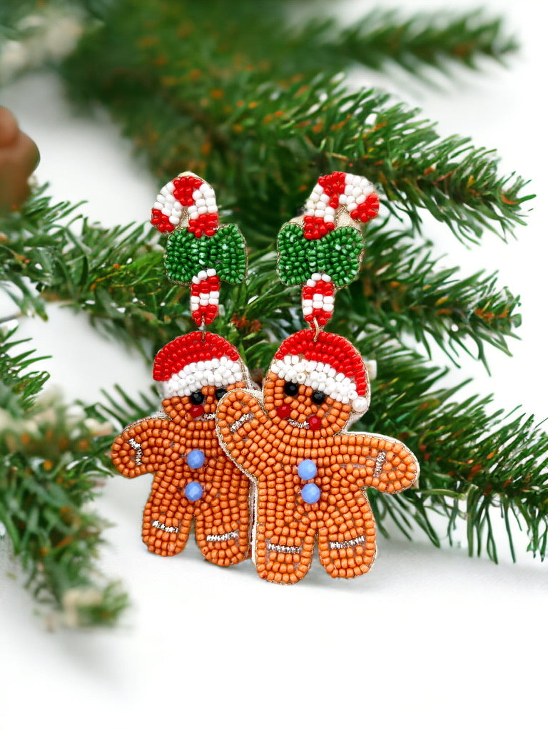 Candy Cane Gingerbread Man Christmas Earrings - Bexa Boutique