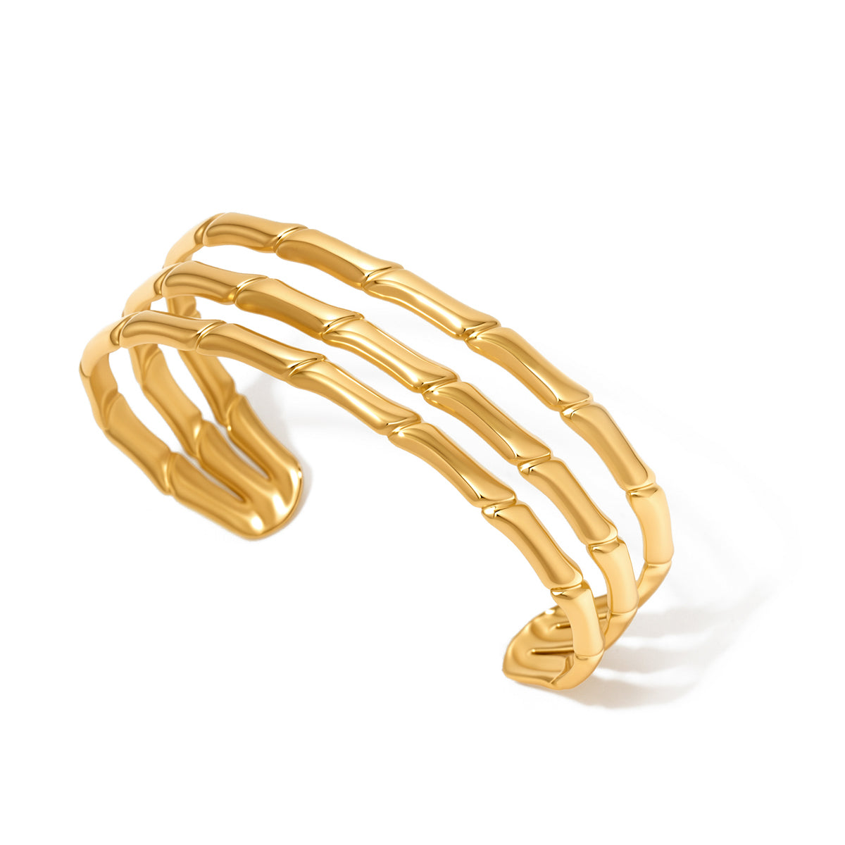 Bamboo Tier Open Bangle Bracelet - WATERPROOF - Gold - Bexa Boutique