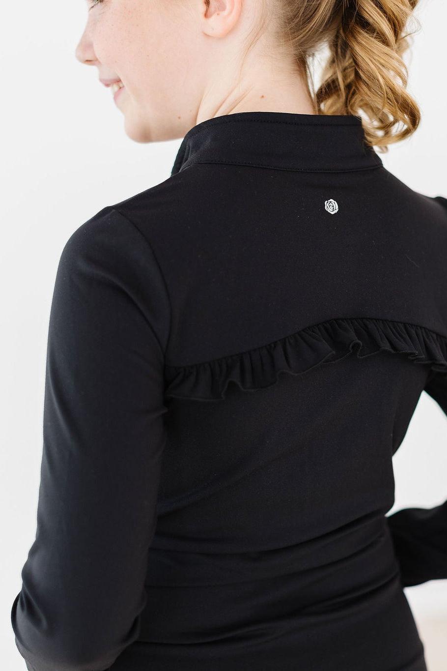 SALE Balanced Black Full-Zip Ruffle Active Jacket