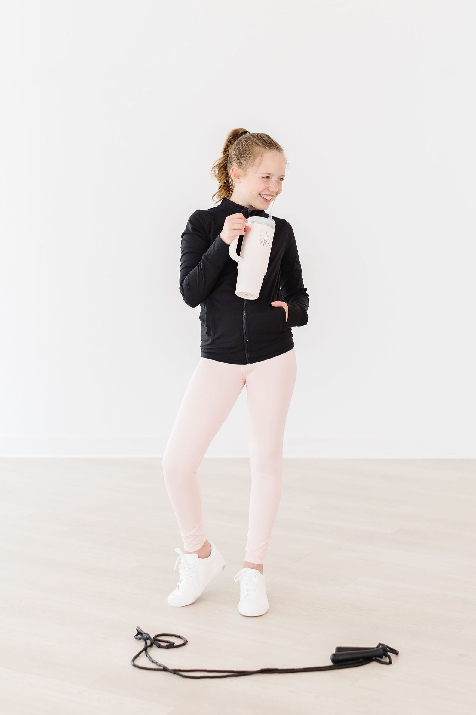 SALE Balanced Black Full-Zip Ruffle Active Jacket