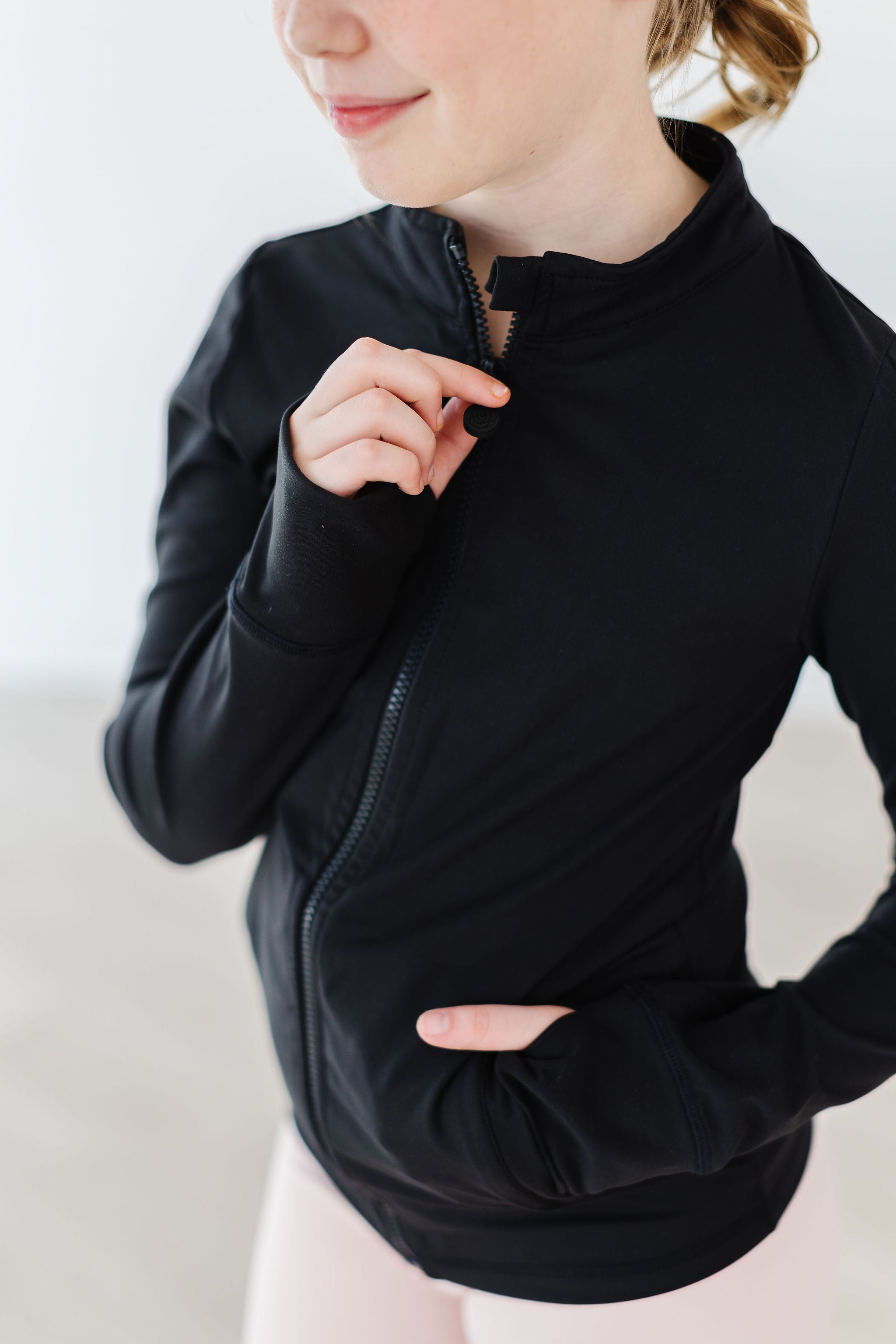 SALE Balanced Black Full-Zip Ruffle Active Jacket