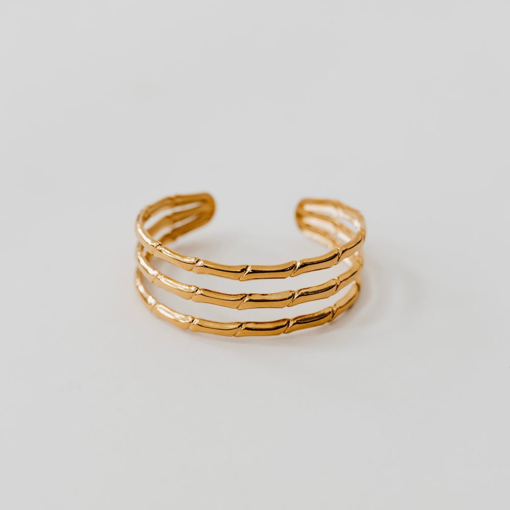 Bamboo Tier Open Bangle Bracelet - WATERPROOF - Gold - Bexa Boutique