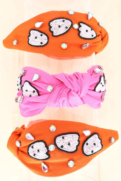 Orange Rhinestones & Beaded Ghosts Knotted Headband - Bexa Boutique