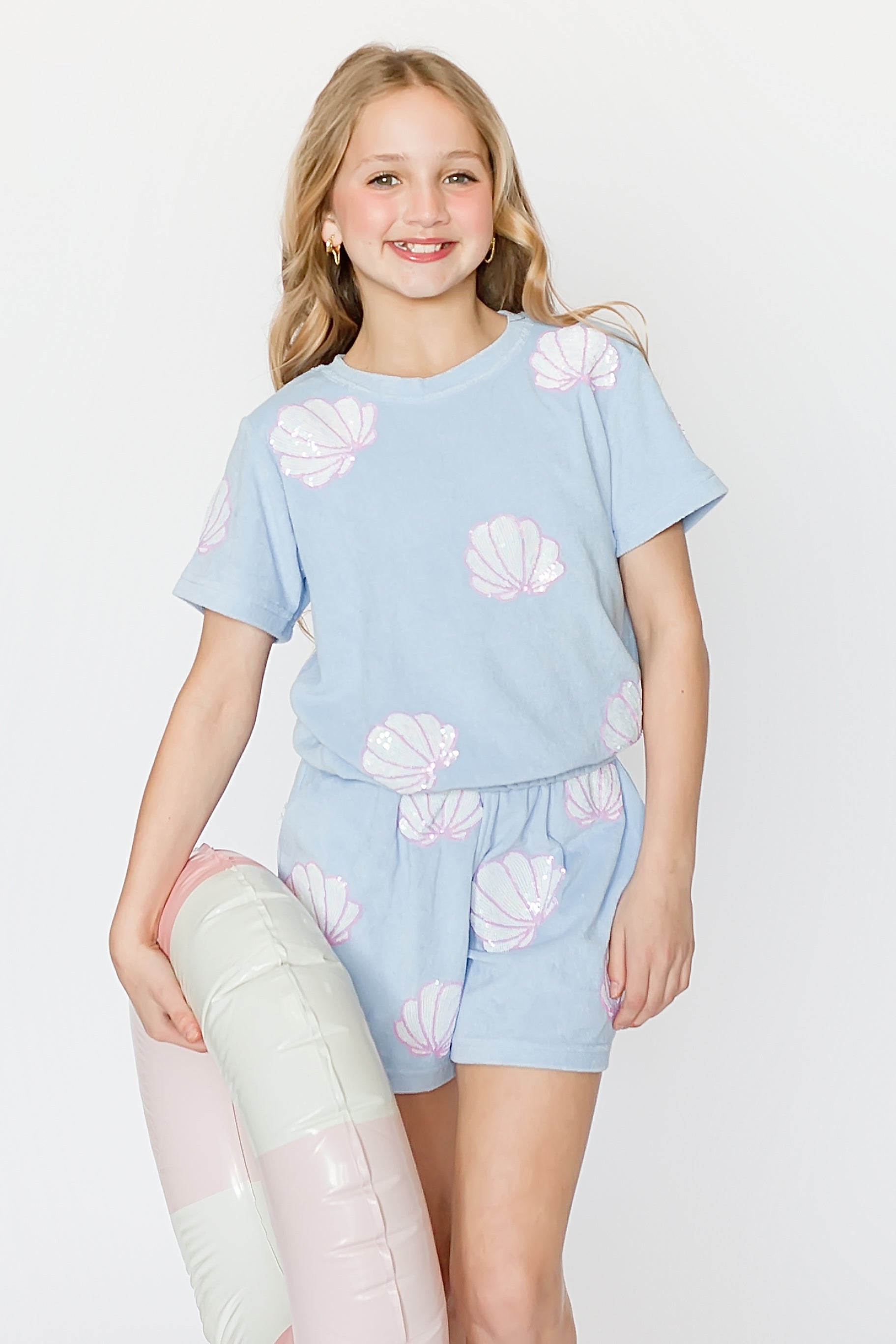 Light Blue Terry Cloth Seashell Top - Bexa Boutique