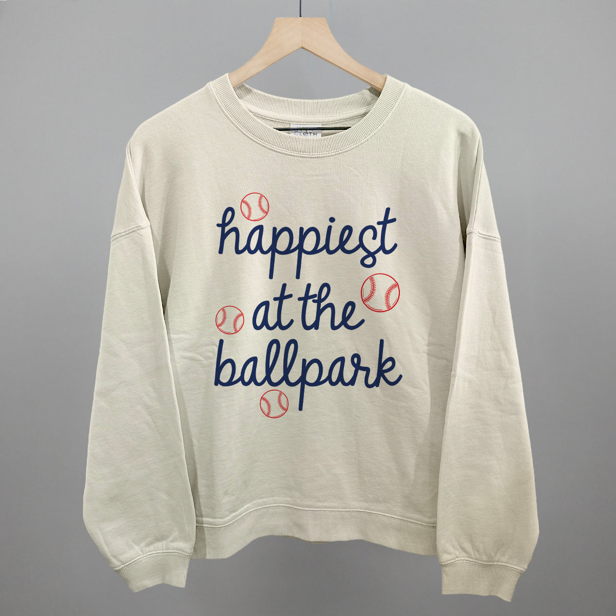 Happiest At The Ballpark Navy Script - Comfort Colors Tee, White - Bexa Boutique