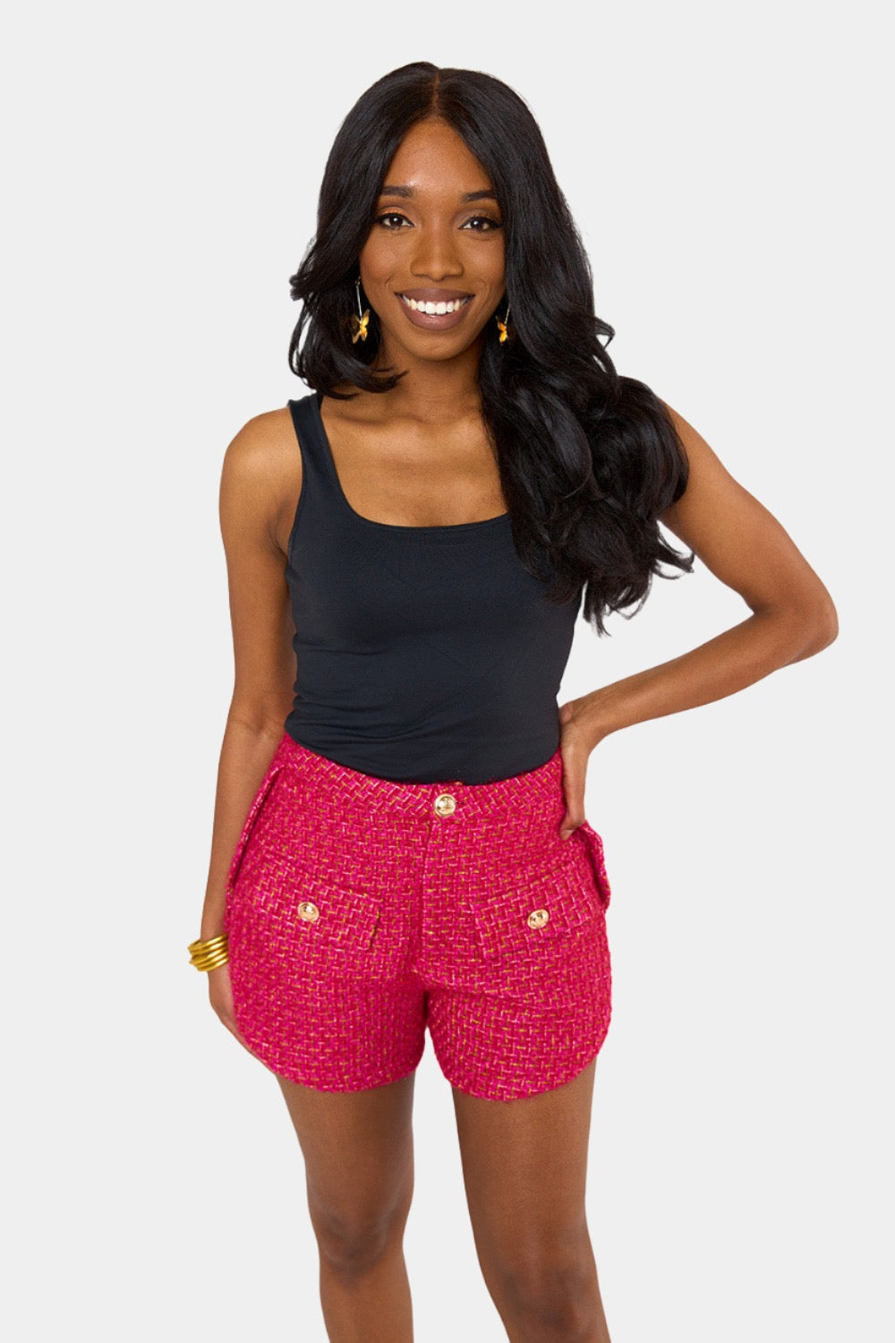 Mae Tweed High-Waisted Shorts - Strawberry Ice - Pink - Bexa Boutique