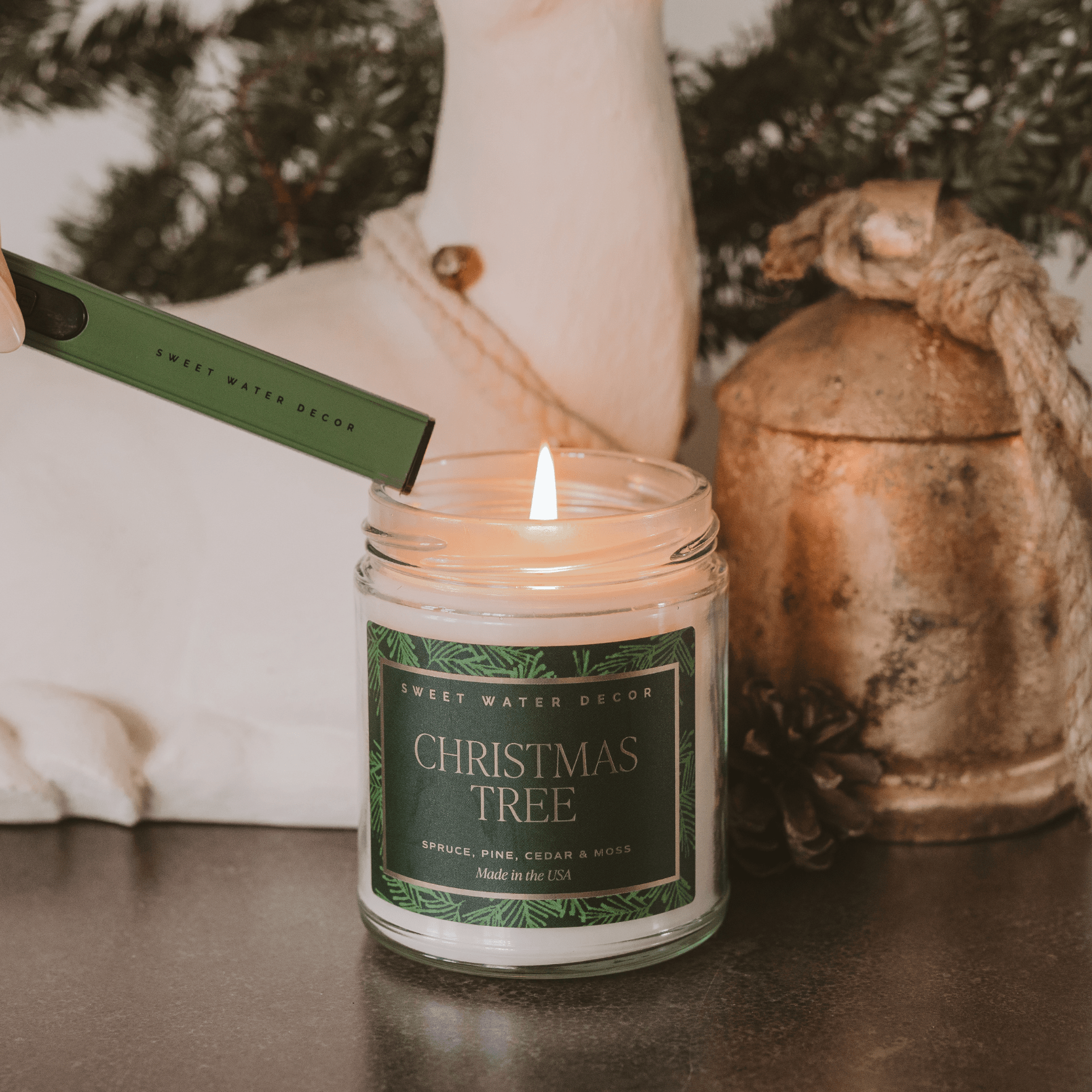 Christmas Tree Soy Candle - Patterned Clear Jar - 9 oz