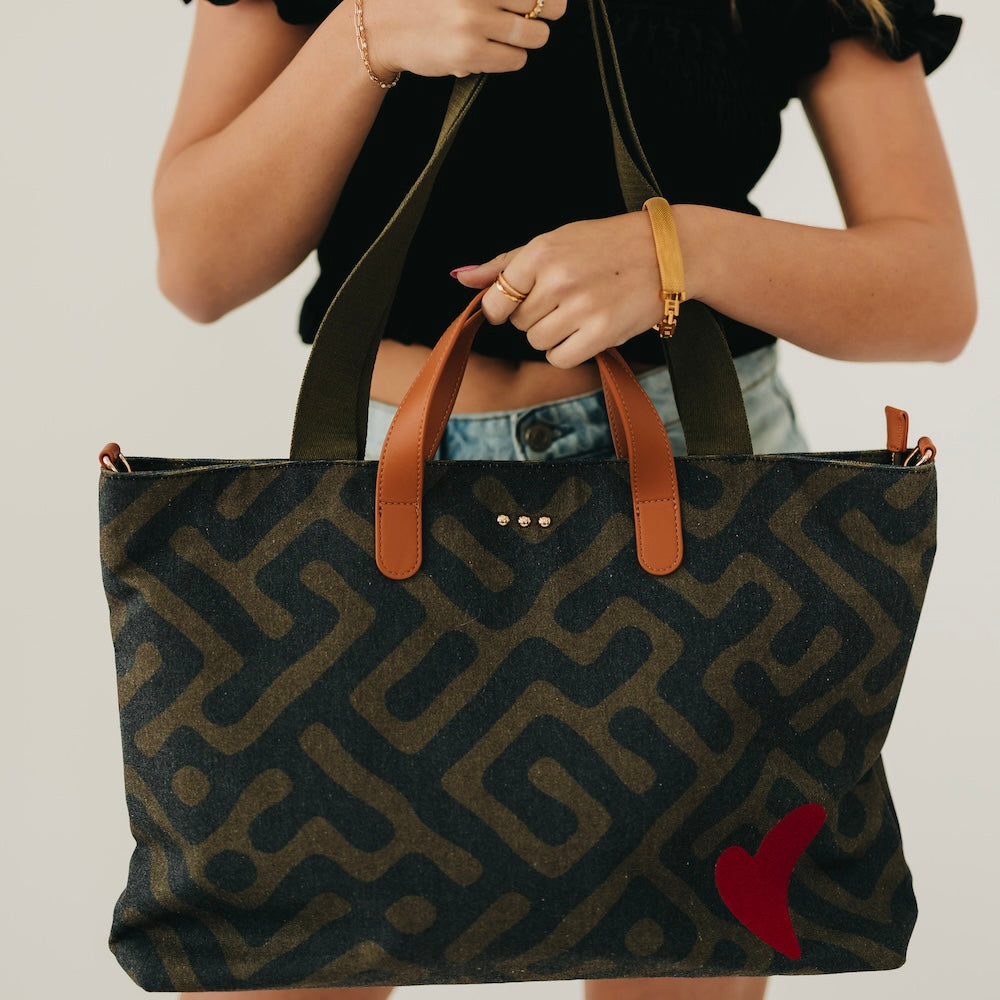 Chelsie Canvas Printed Tote - Black/White Geometric - Bexa Boutique