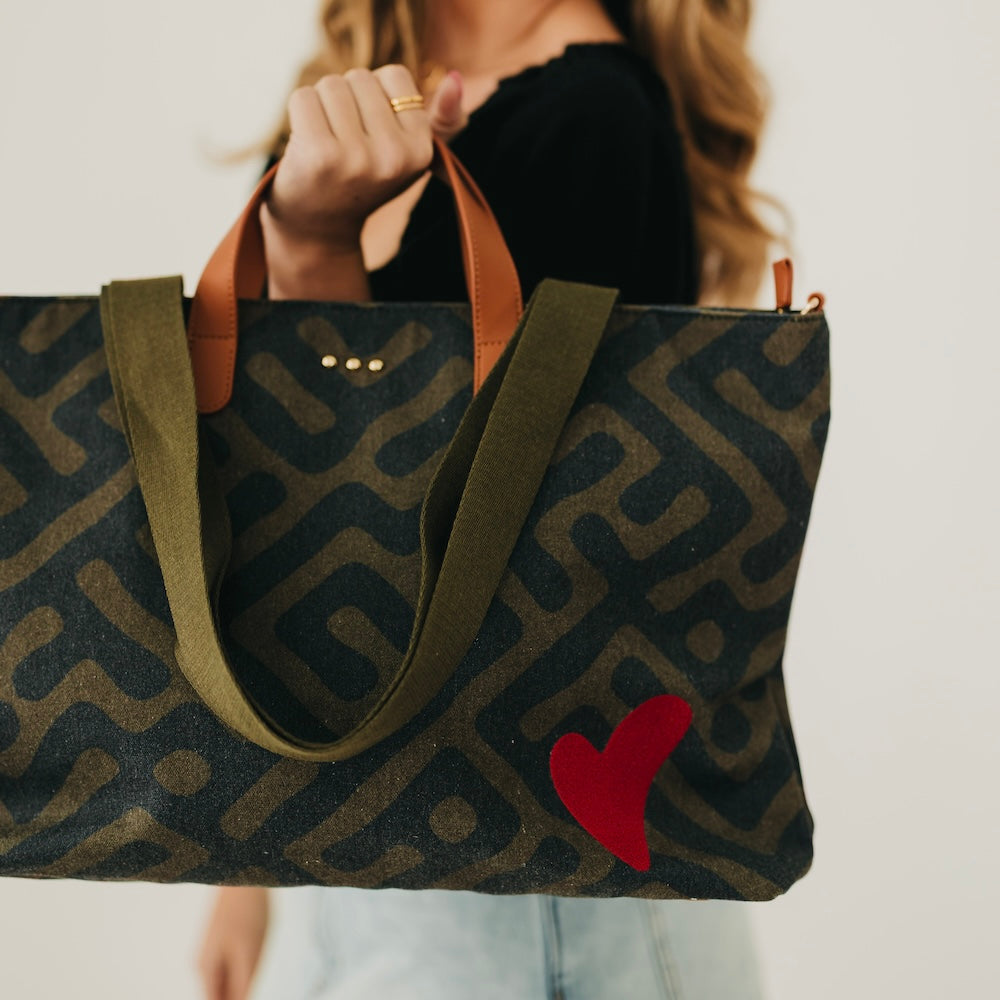 Chelsie Canvas Printed Tote - Black/White Geometric - Bexa Boutique
