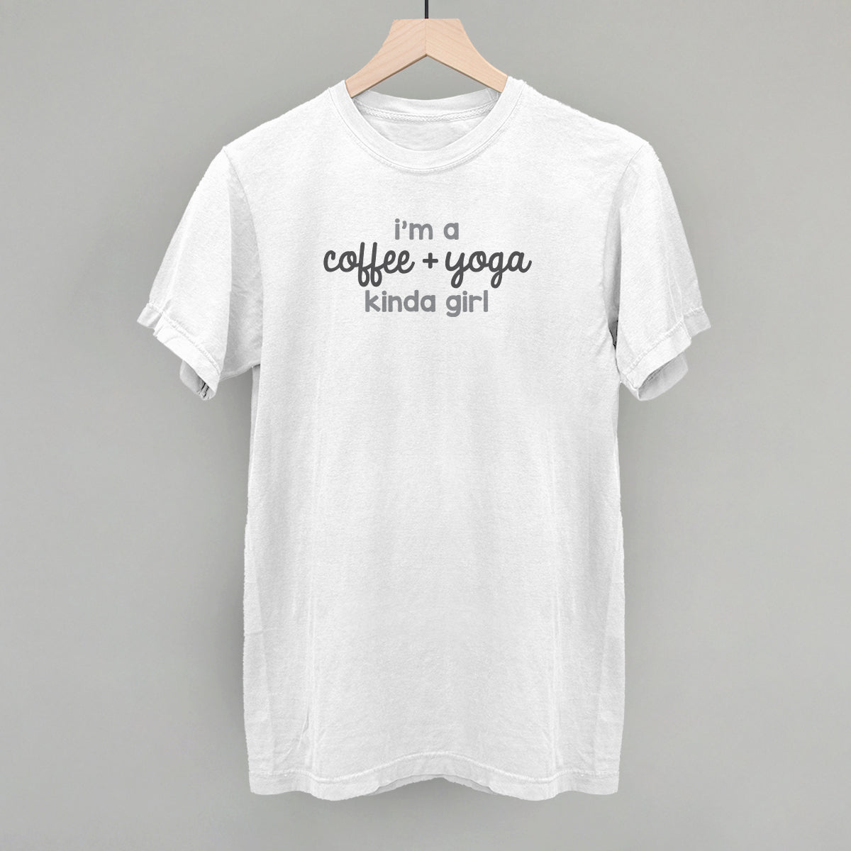 I'm A Coffee + Yoga Kinda Girl - Comfort Colors Tee, Chambray - Bexa Boutique