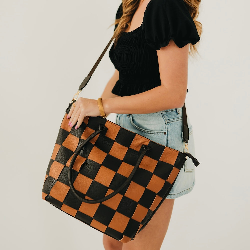 Courtney Checkered Tote - Checkered Black - Bexa Boutique
