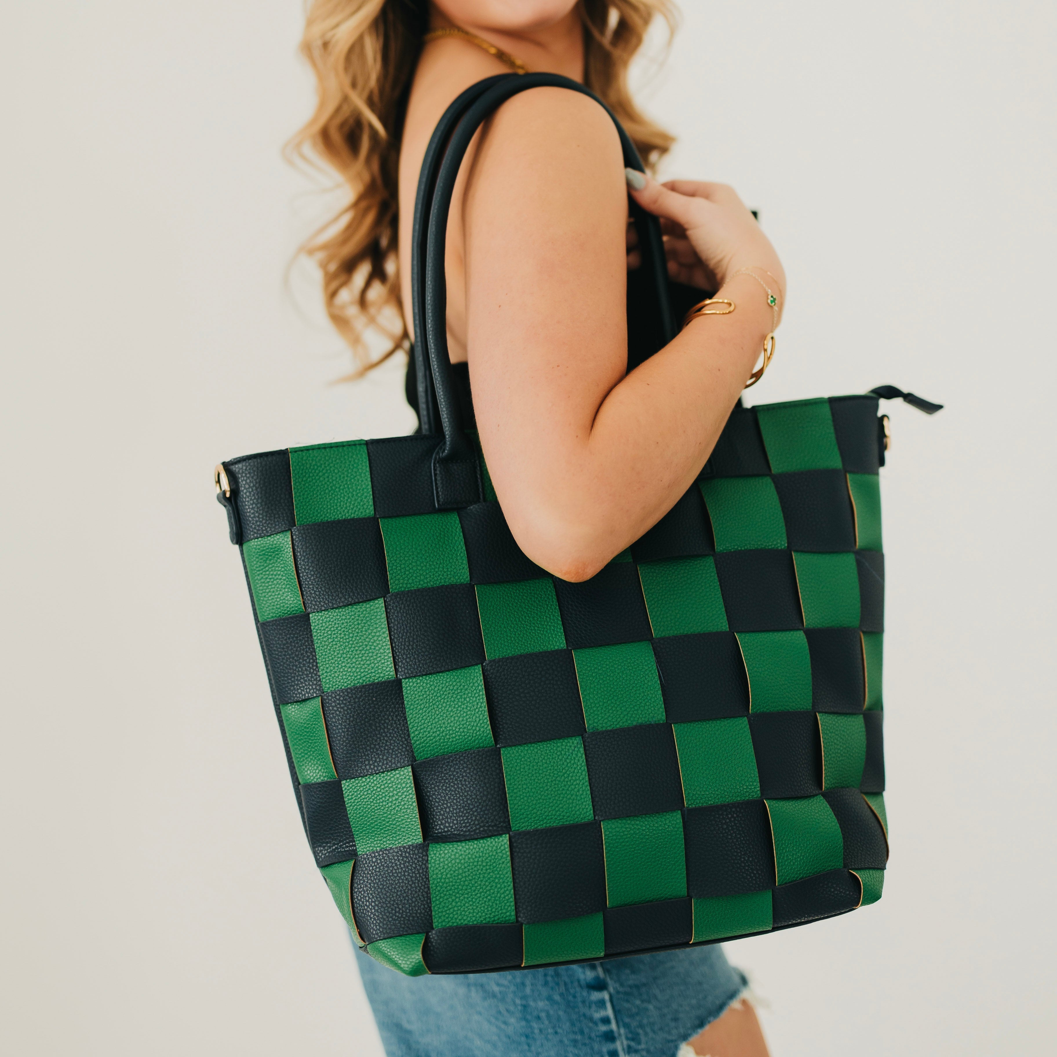 Courtney Checkered Tote - Checkered Black - Bexa Boutique