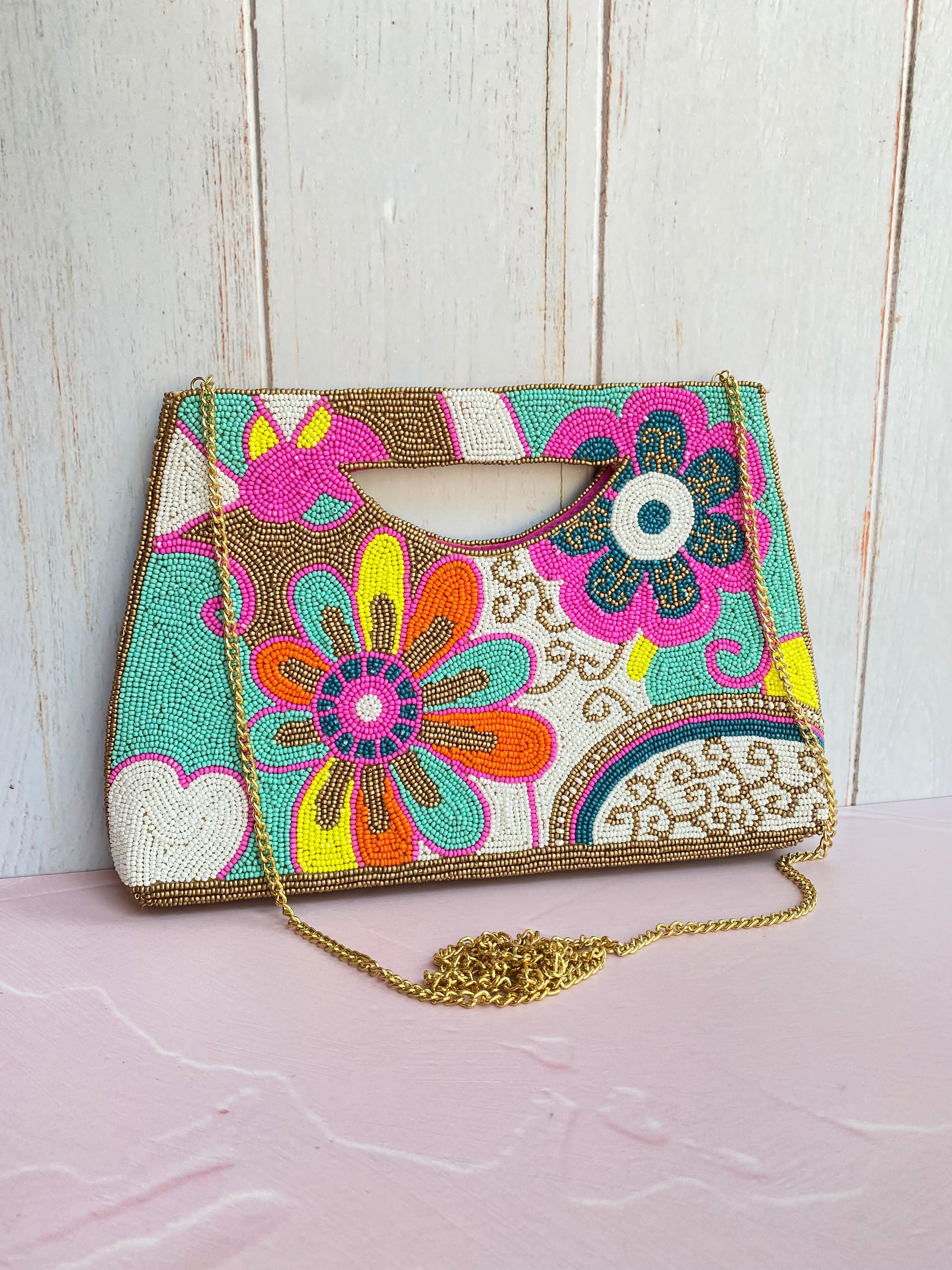 Floral Neon Golden Basket Crossbody Bag