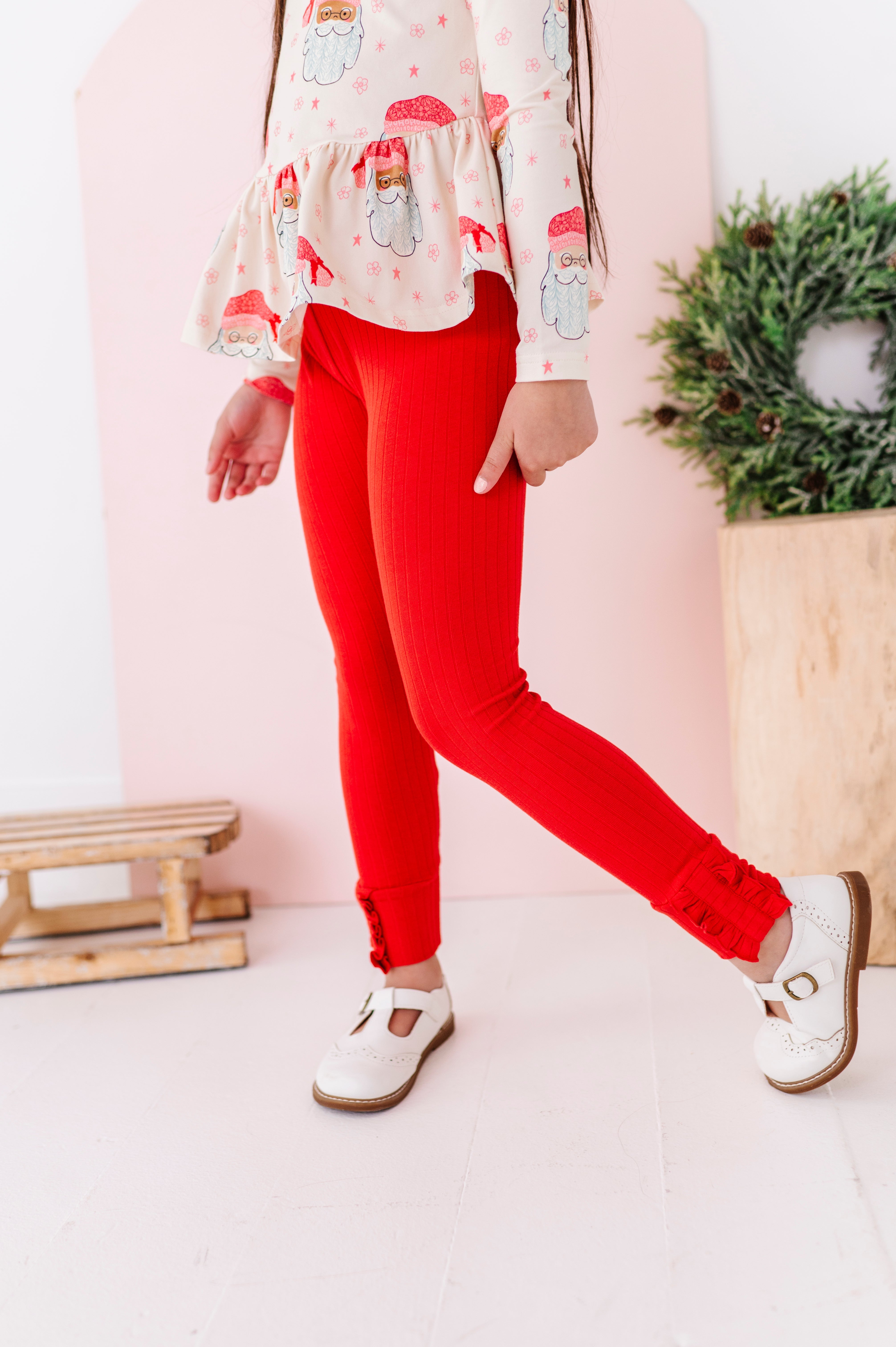 Holly Red Leggings | Ribbed SLIM LEGGINGS