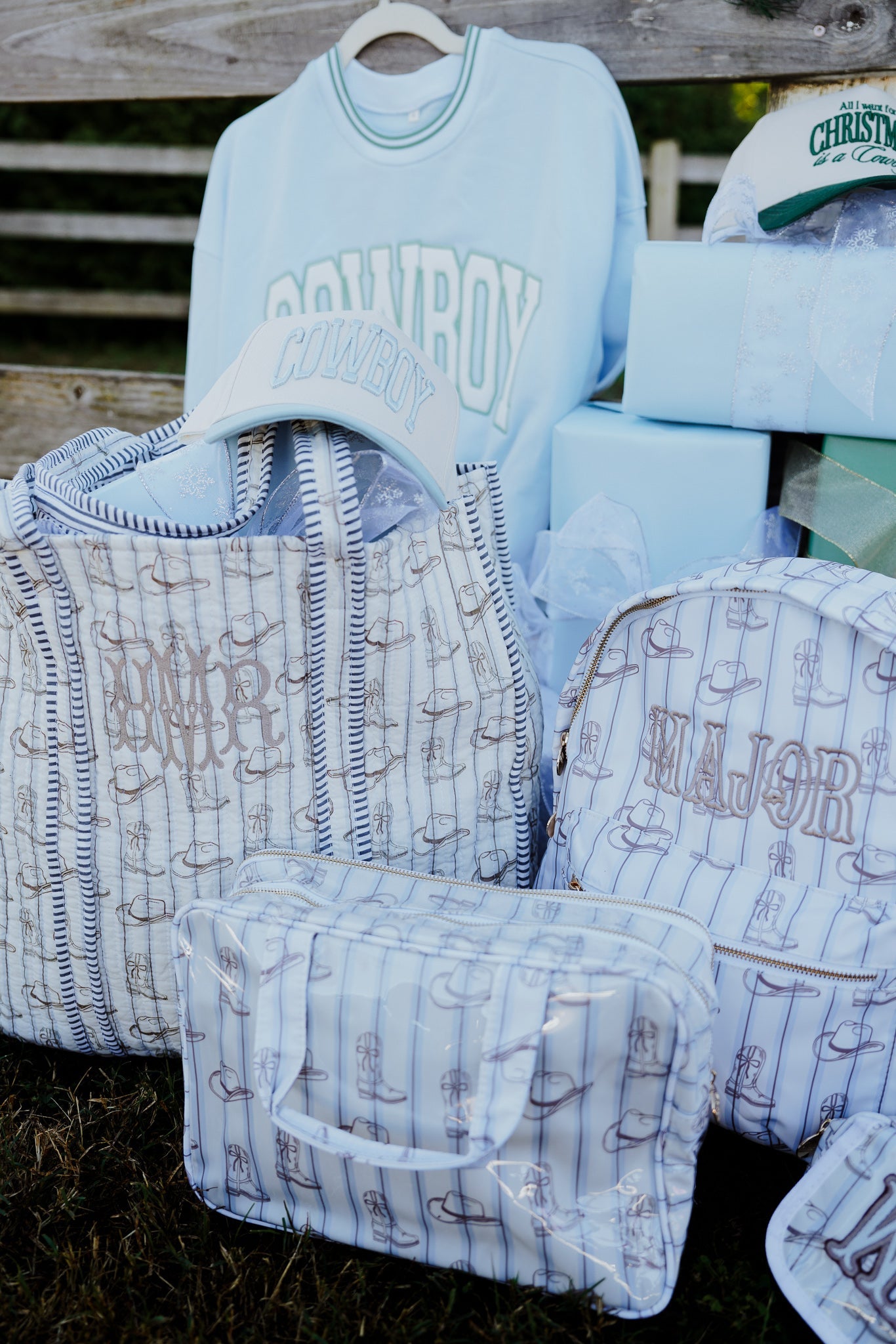 Western Blues Quilted Tote Bag | Customizable