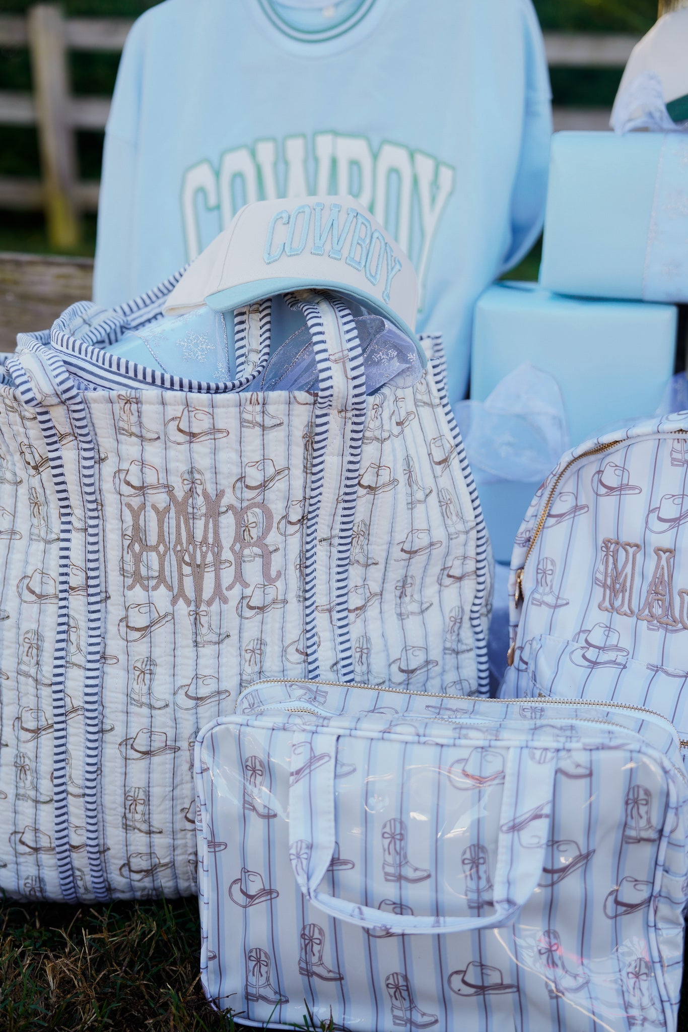 Western Blues Quilted Tote Bag | Customizable
