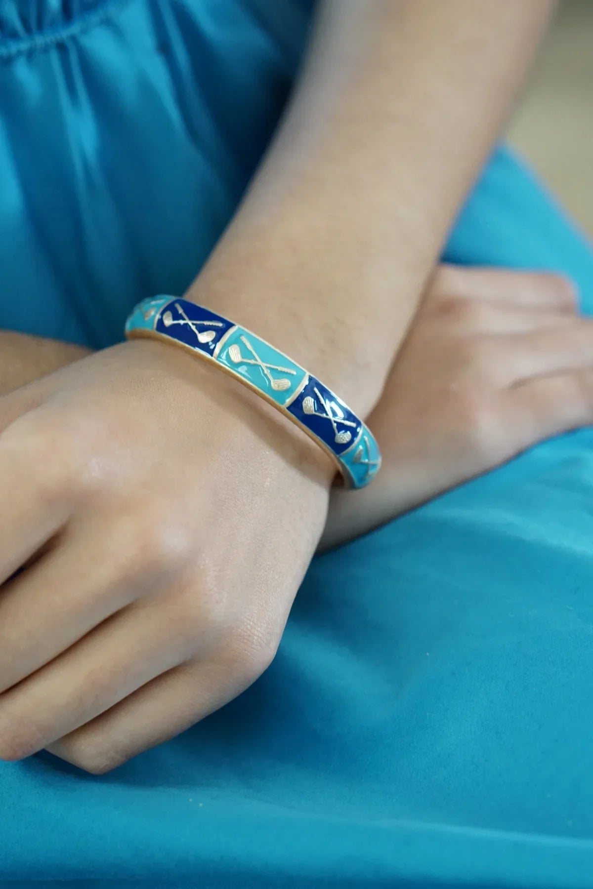 Elena Golf Sculpted Enamel Hinge Bangle in Blue