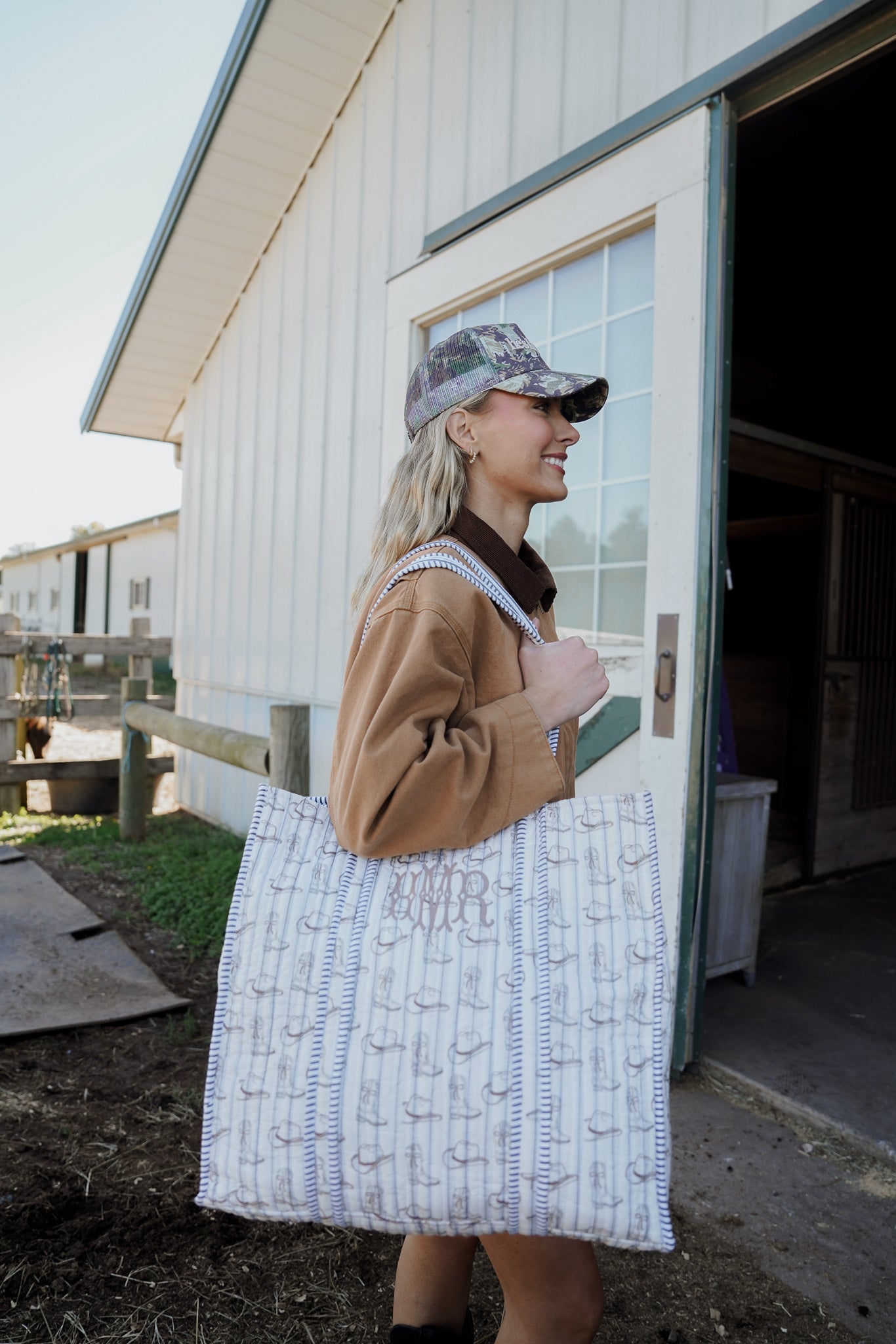 Western Blues Quilted Tote Bag | Customizable