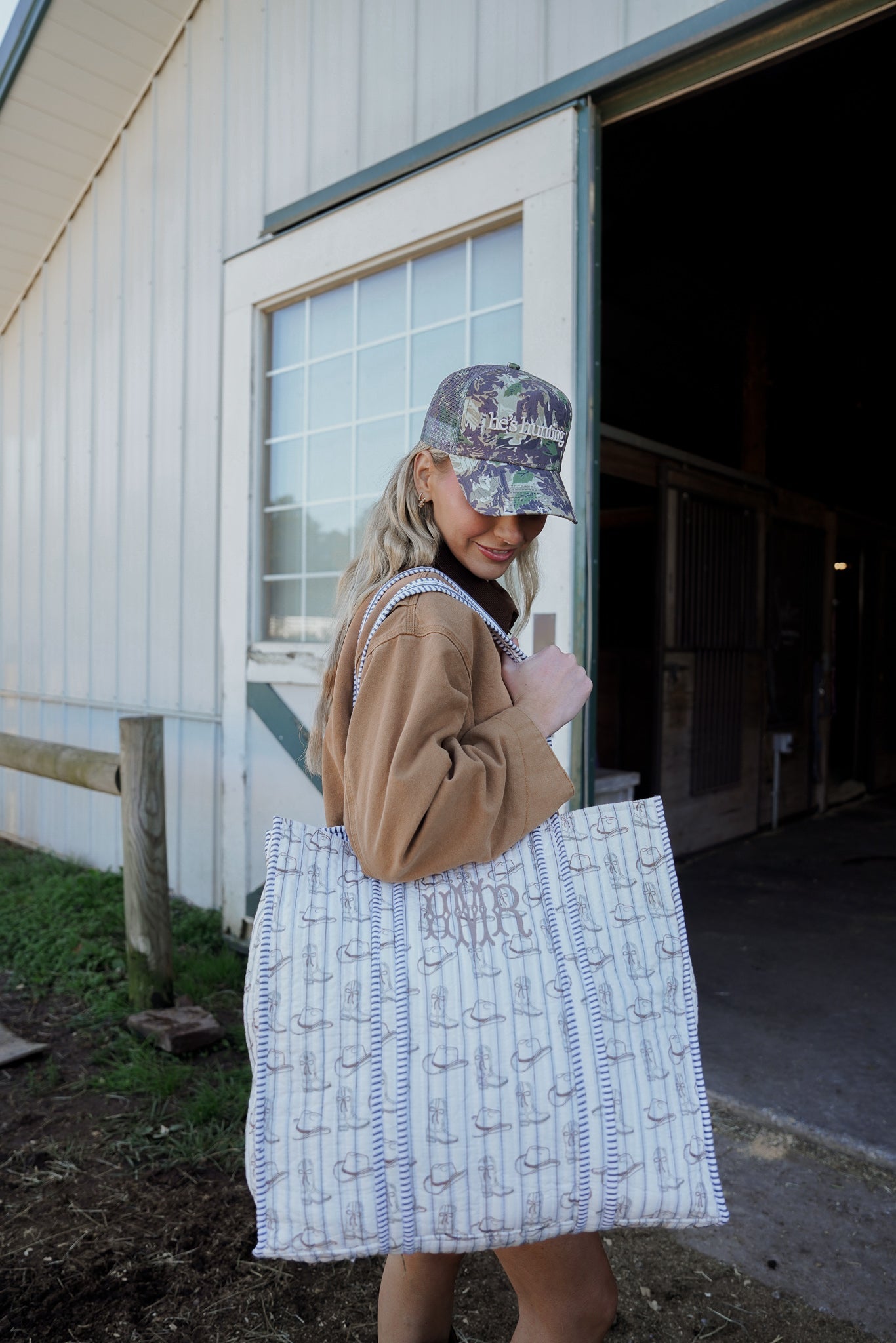 Western Blues Quilted Tote Bag | Customizable