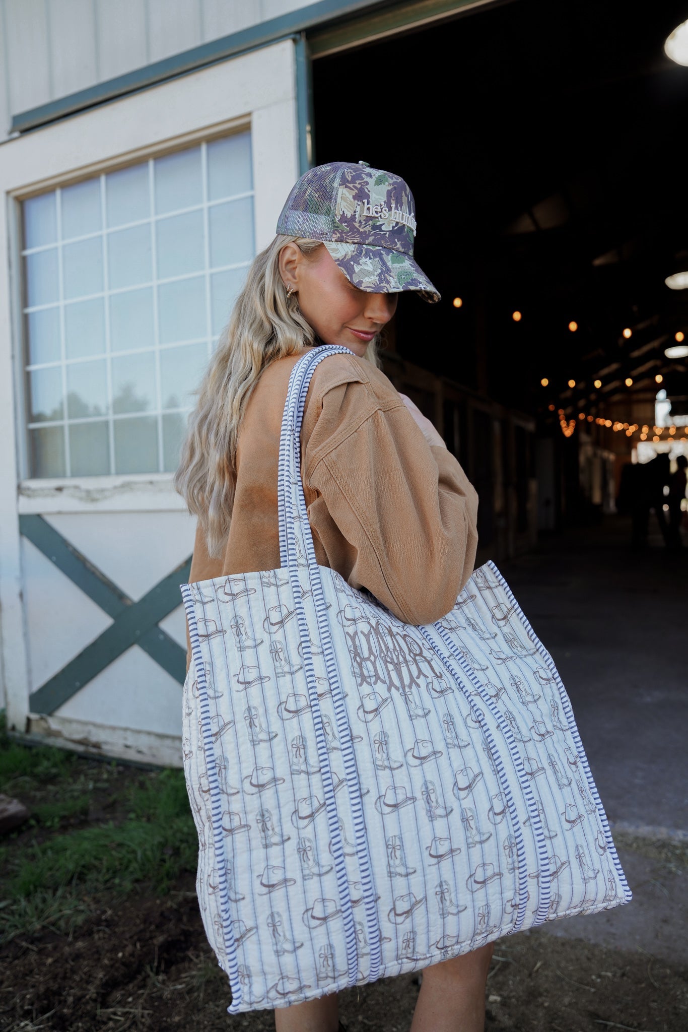 Western Blues Quilted Tote Bag | Customizable