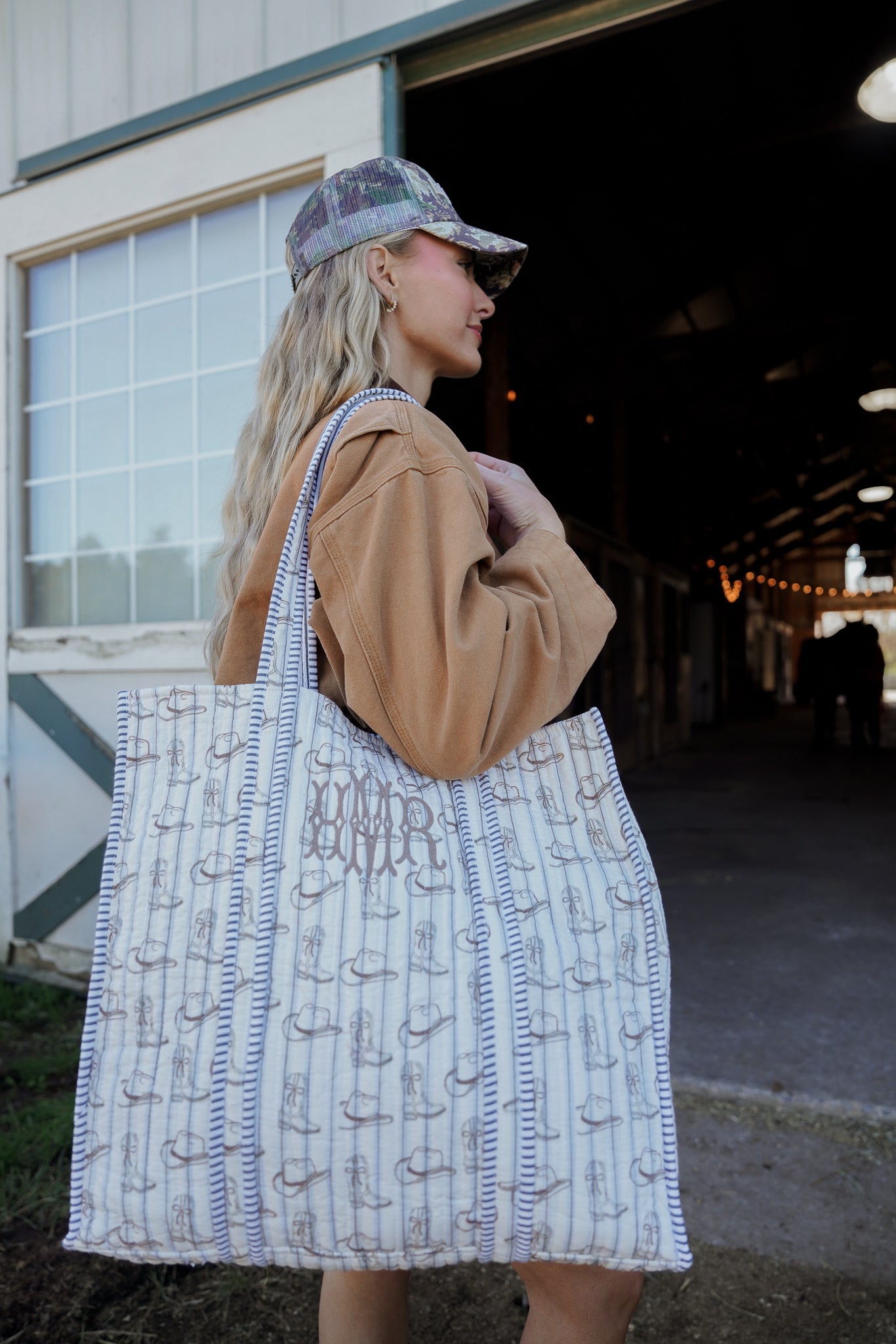 Western Blues Quilted Tote Bag | Customizable