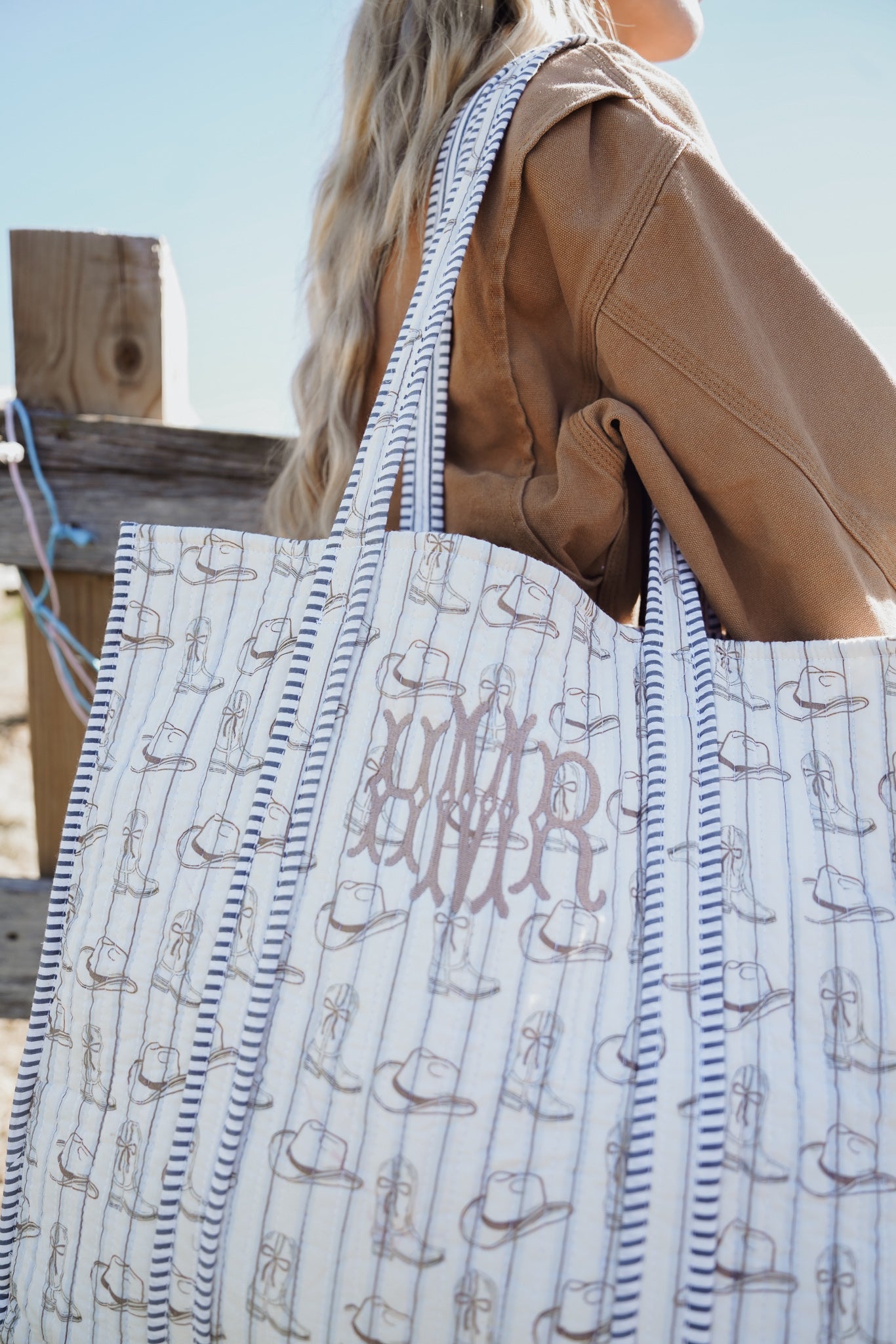 Western Blues Quilted Tote Bag | Customizable