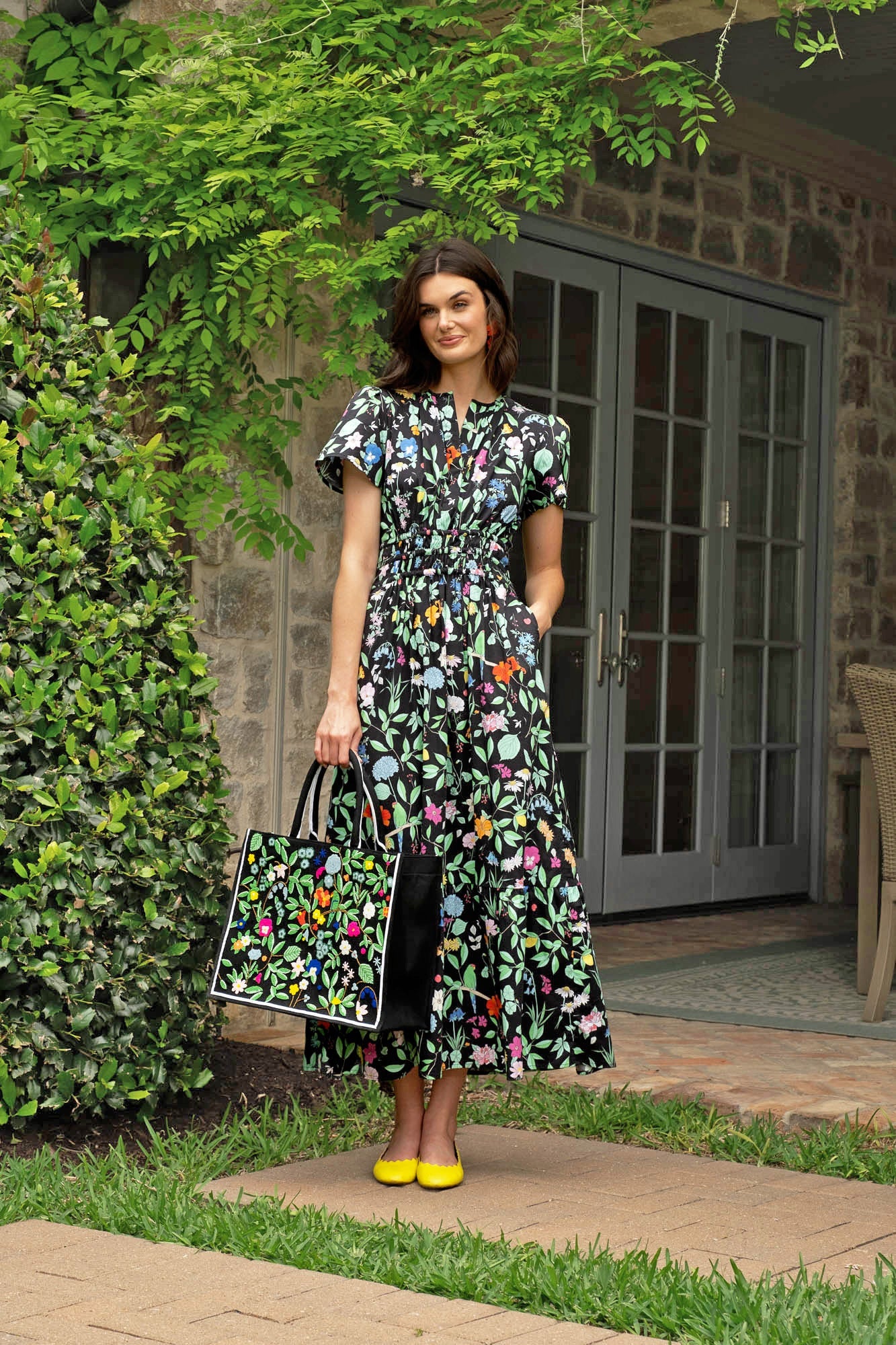 Black Floral Tote Collab with SHERIDAN FRENCH Bag