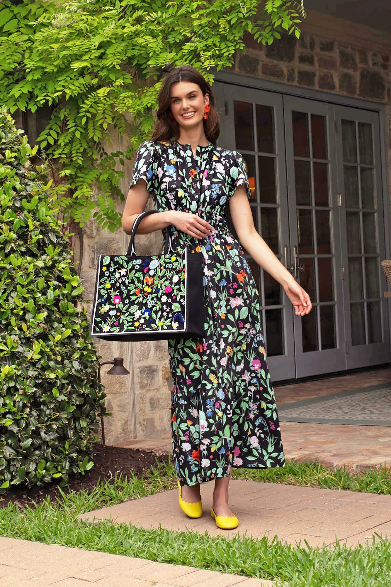 Black Floral Tote Collab with SHERIDAN FRENCH Bag