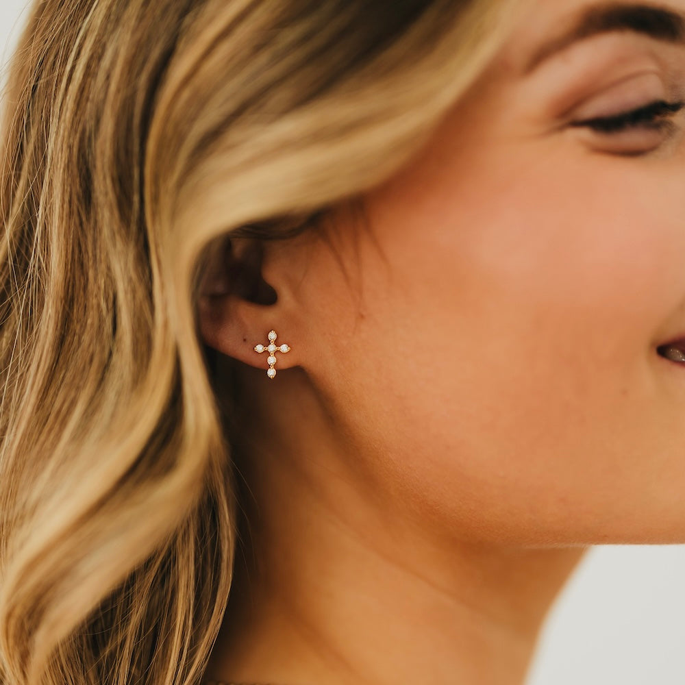 Diamond Cross Stud Earrings - WATERPROOF