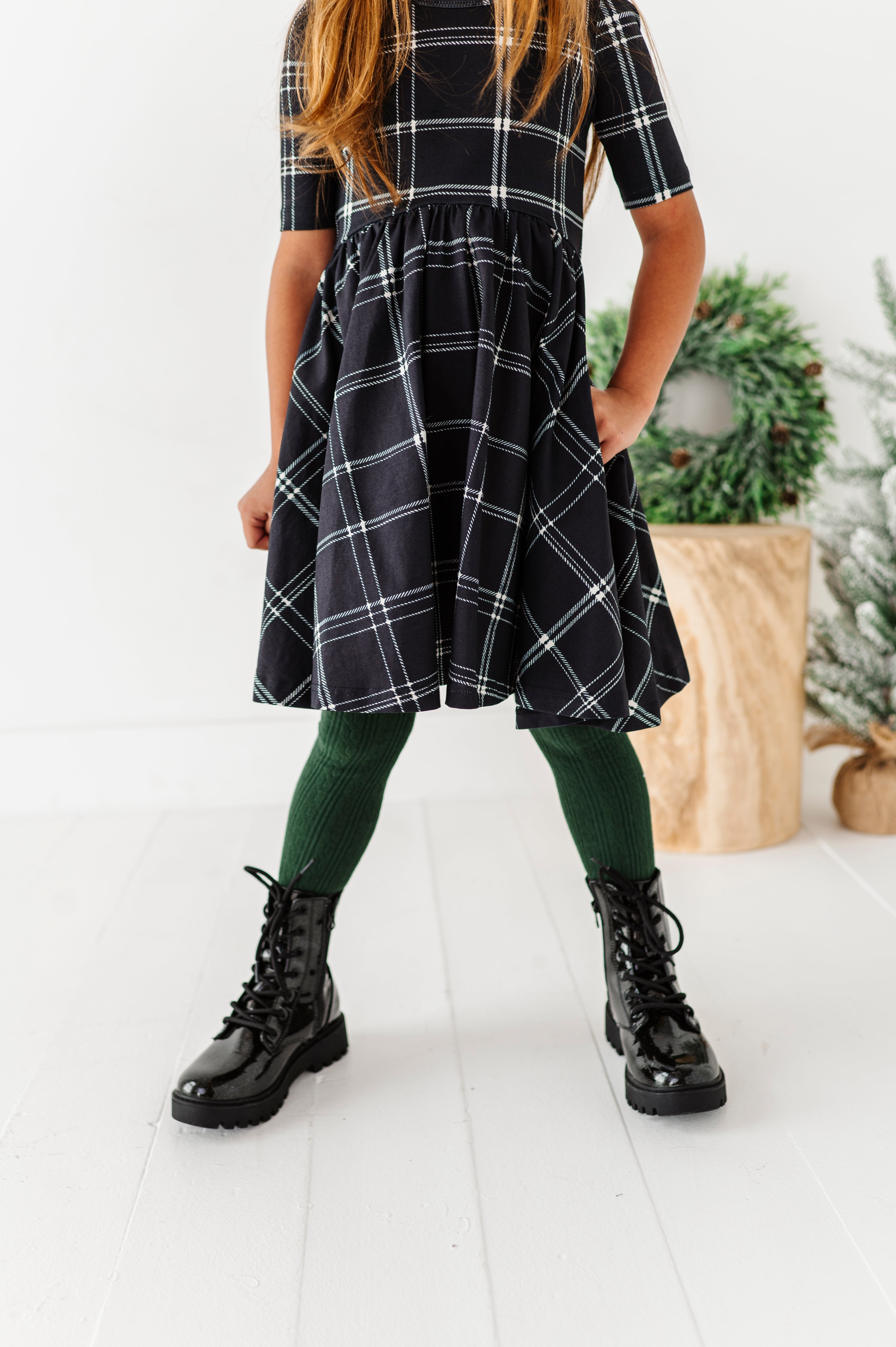 Black Plaid Dress | Scoop Back Dress