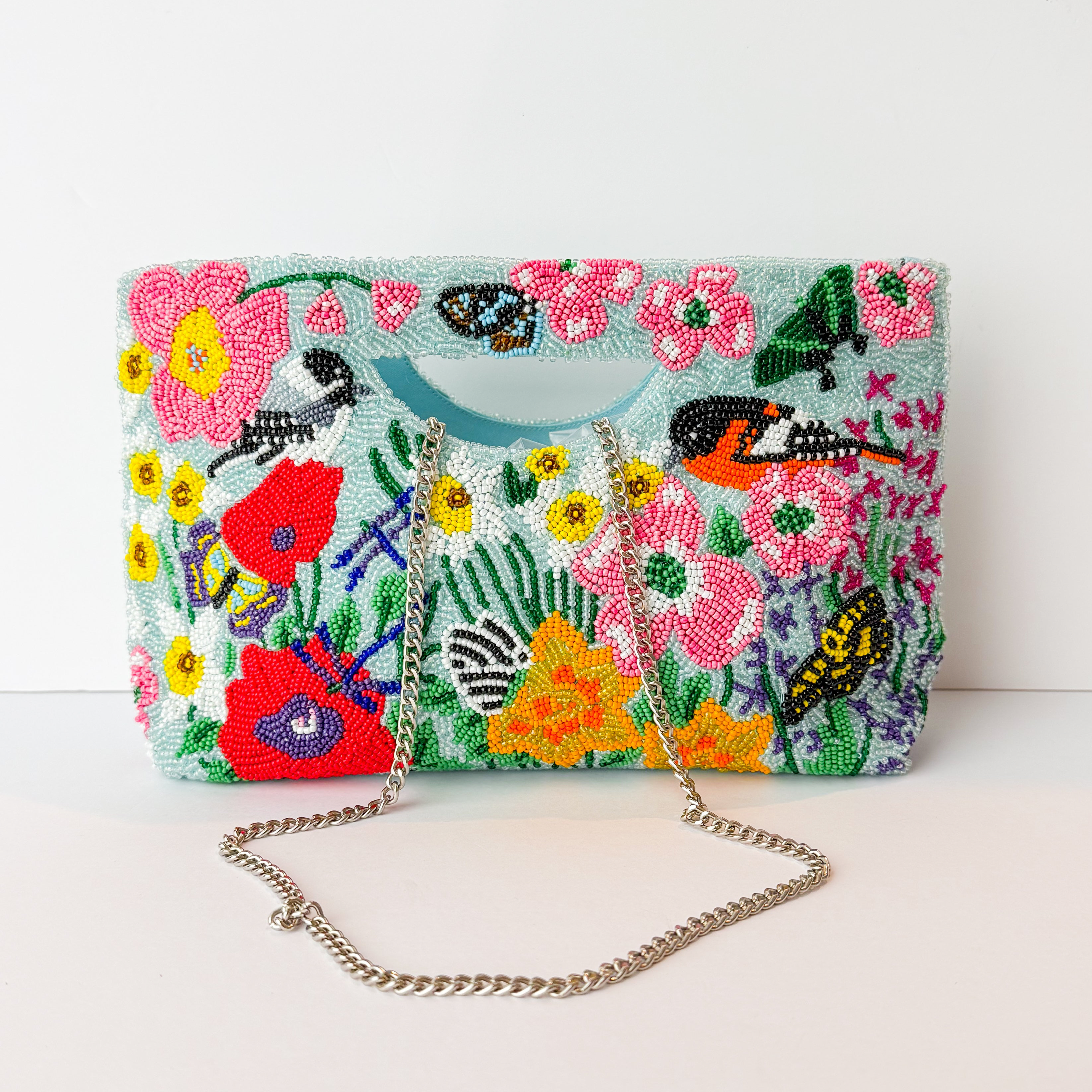 Birds of Garden Turquoise Basket Crossbody Bag