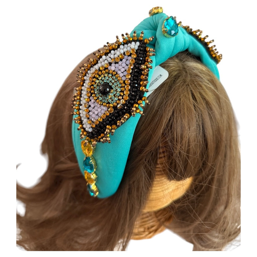 Evil Eye Beaded Headband - geometric; blue - Bexa Boutique