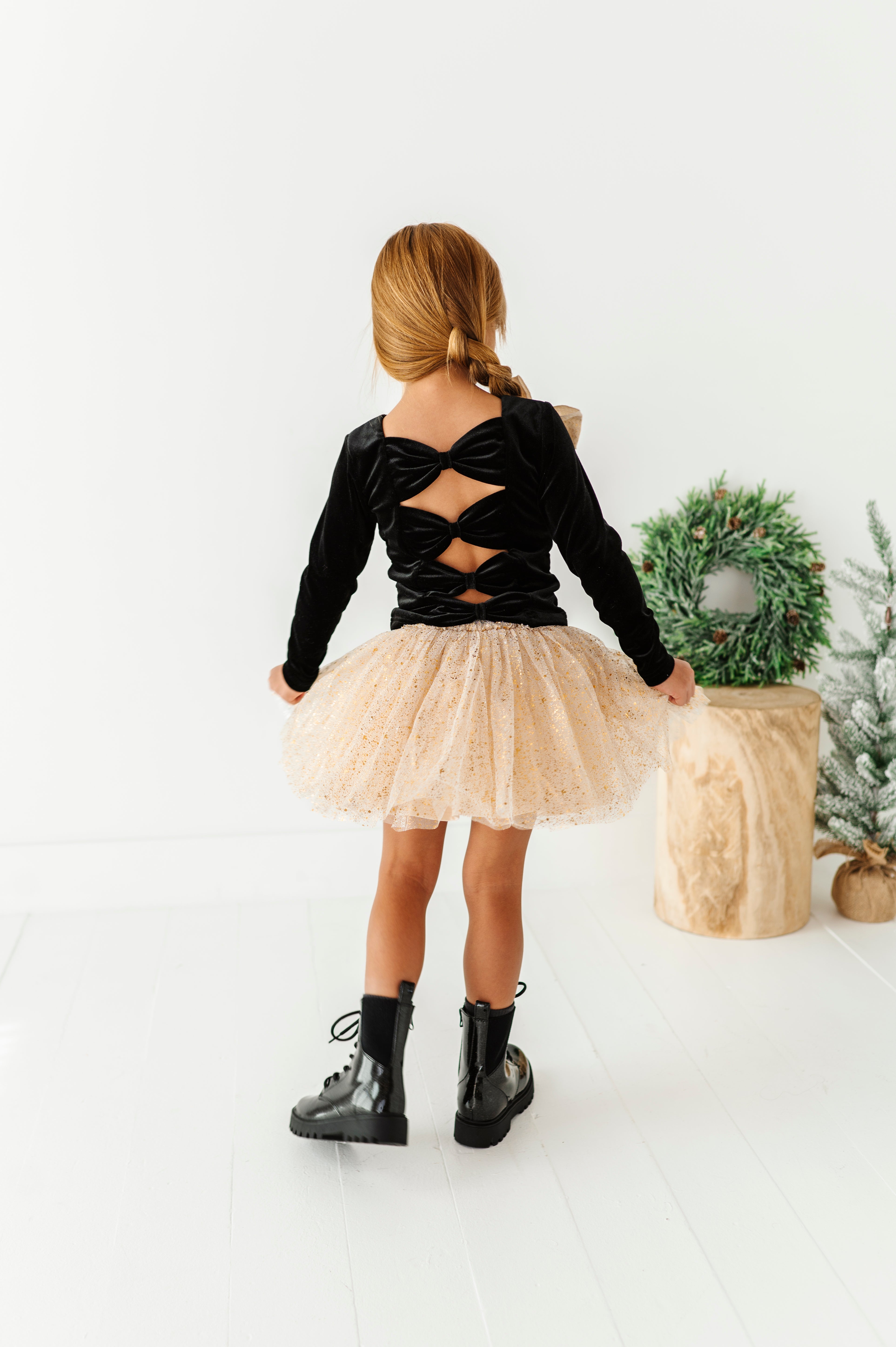 Black Velvet Top | Bow Back Long Sleeve Top