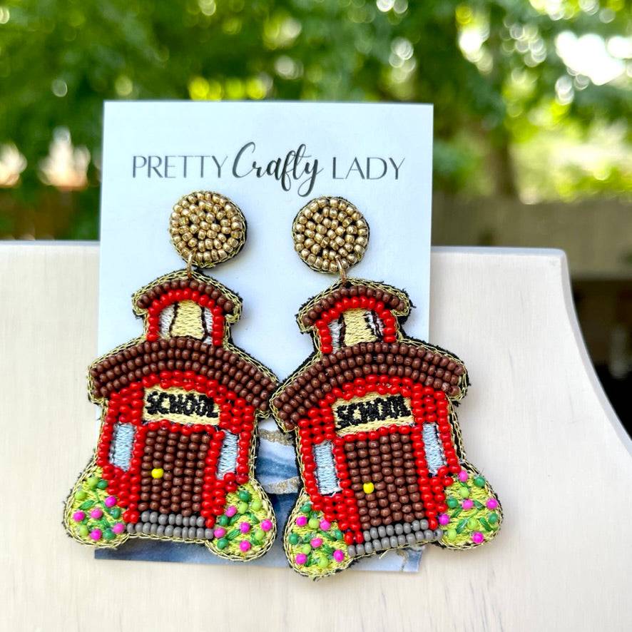 Red School House Beaded Earrings for Teachers & Educators - Pretty Crafty Lady Shop